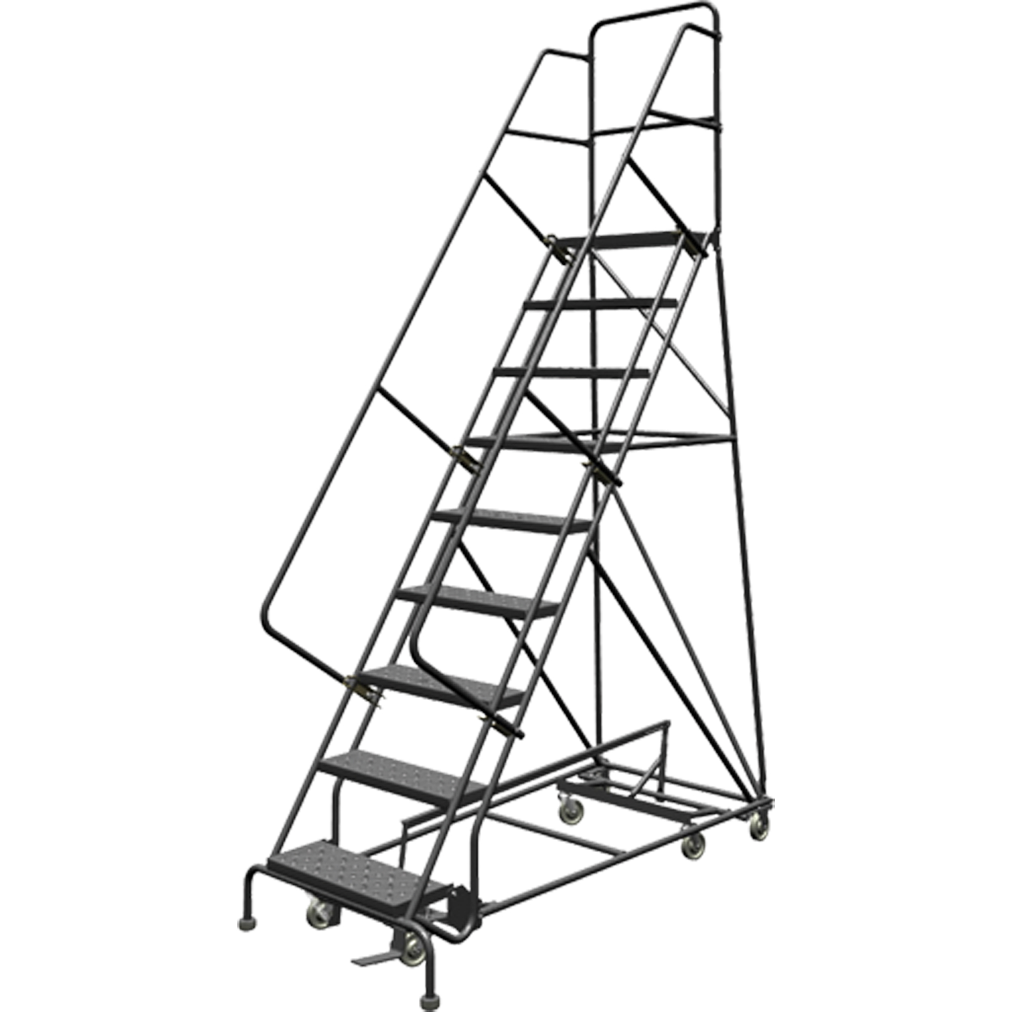Échelles roulantes multidirectionnelles, 9 marches, Largeur de la marche 24", Hauteur de la plateforme 90", Acier