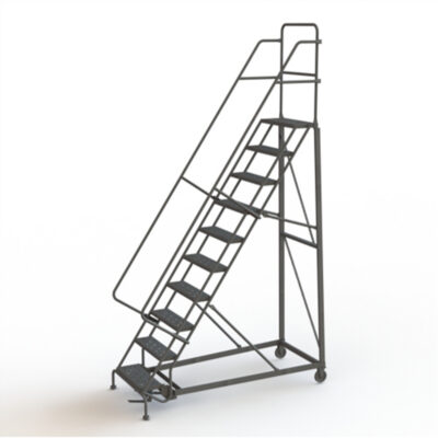 Échelles roulantes robustes, 10 marches, Largeur de la marche 24", Hauteur de la plateforme 100", Acier