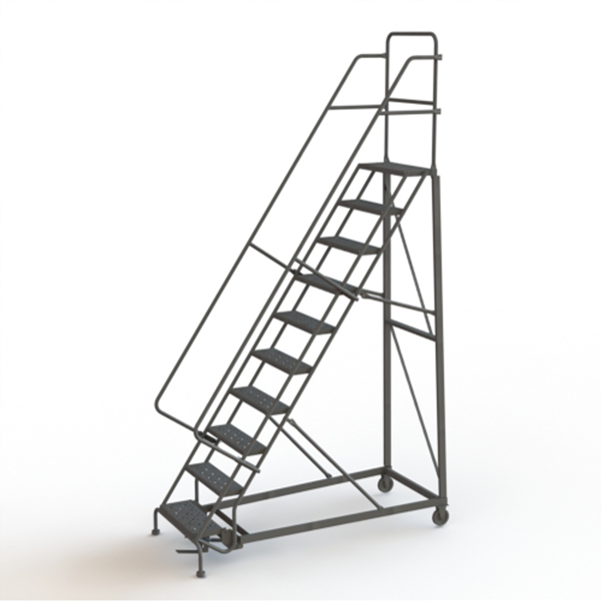 Échelles roulantes robustes, 10 marches, Largeur de la marche 24", Hauteur de la plateforme 100", Acier