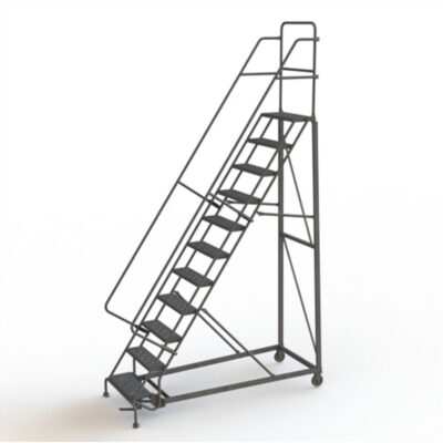 Échelles roulantes robustes, 11 marches, Largeur de la marche 24", Hauteur de la plateforme 110", Acier
