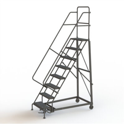 Échelles roulantes robustes, 8 marches, Largeur de la marche 24", Hauteur de la plateforme 80", Acier