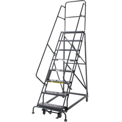 Échelles roulantes robustes, 8 marches, Largeur de la marche 24", Hauteur de la plateforme 80", Acier