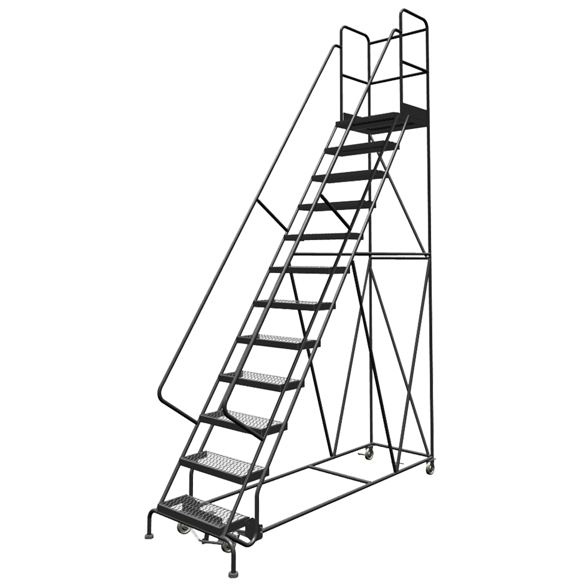 Escabeaux roulants à dessus profond, 7 marches, Largeur de la marche 16", Hauteur de la plateforme 70", Acier
