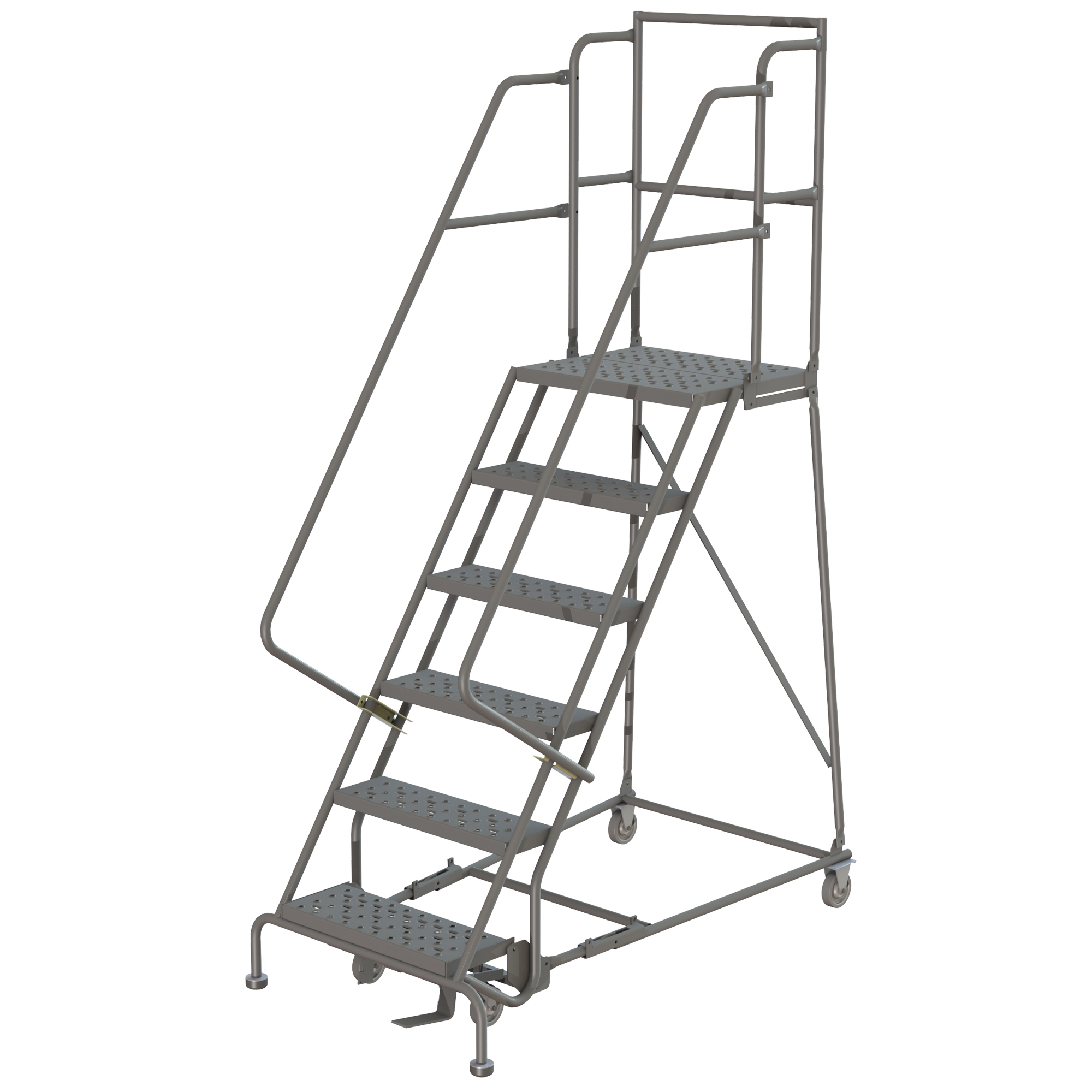 Escabeaux roulants à dessus profond, 6 marches, Largeur de la marche 16", Hauteur de la plateforme 60", Acier