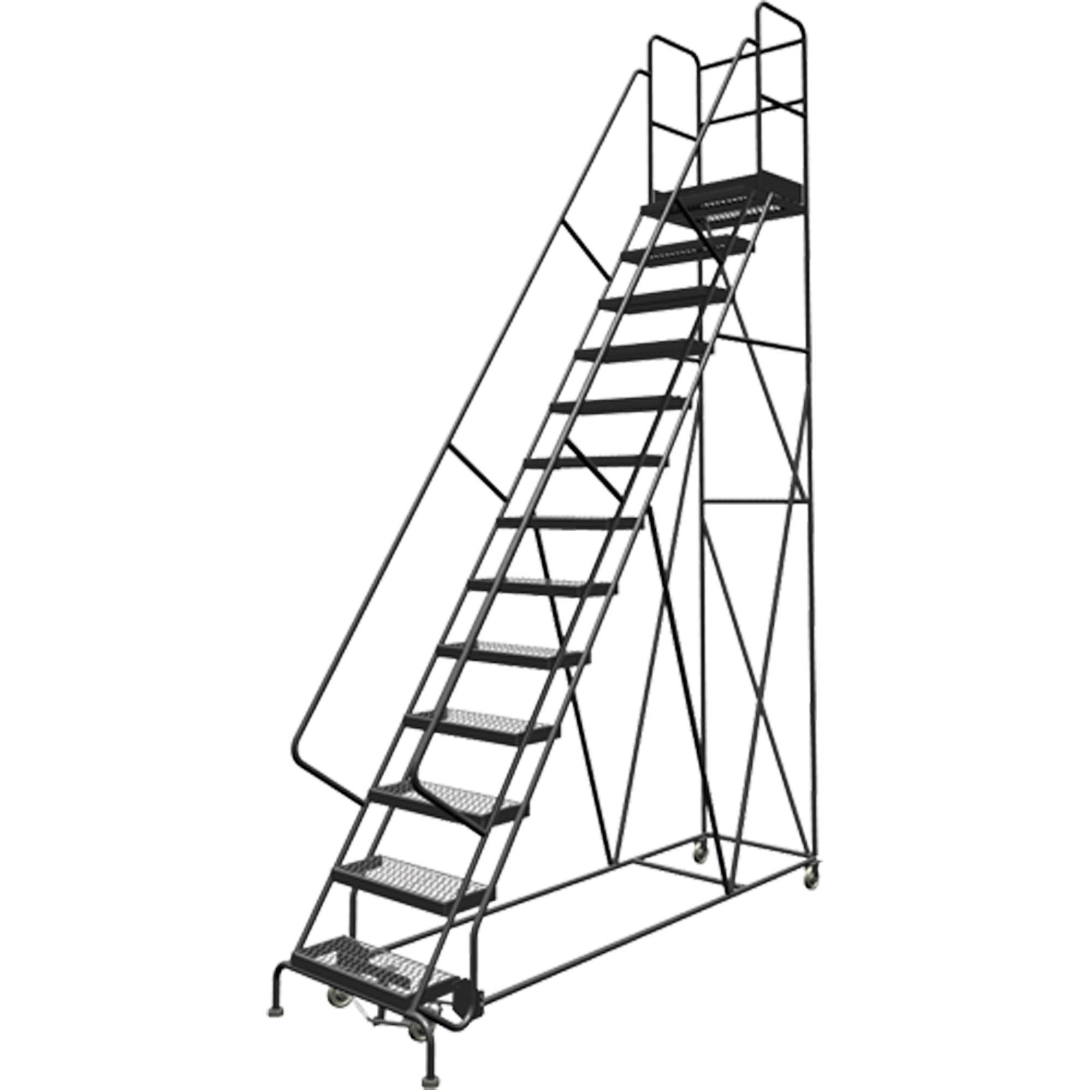 Escabeaux roulants à dessus profond, 13 marches, Largeur de la marche 24", Hauteur de la plateforme 130", Acier