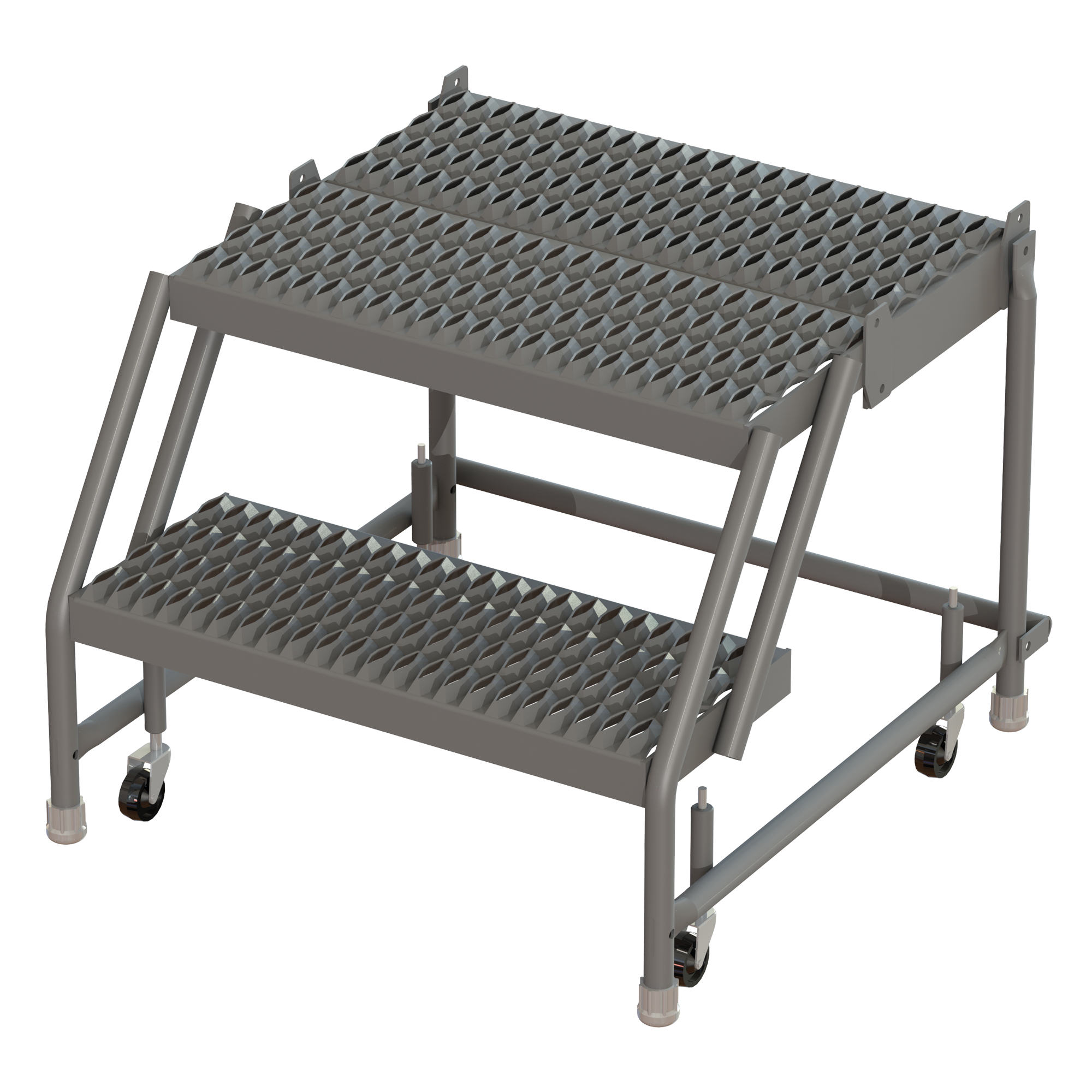 Escabeaux roulants à dessus profond, 2 marches, Largeur de la marche 24", Hauteur de la plateforme 20", Acier