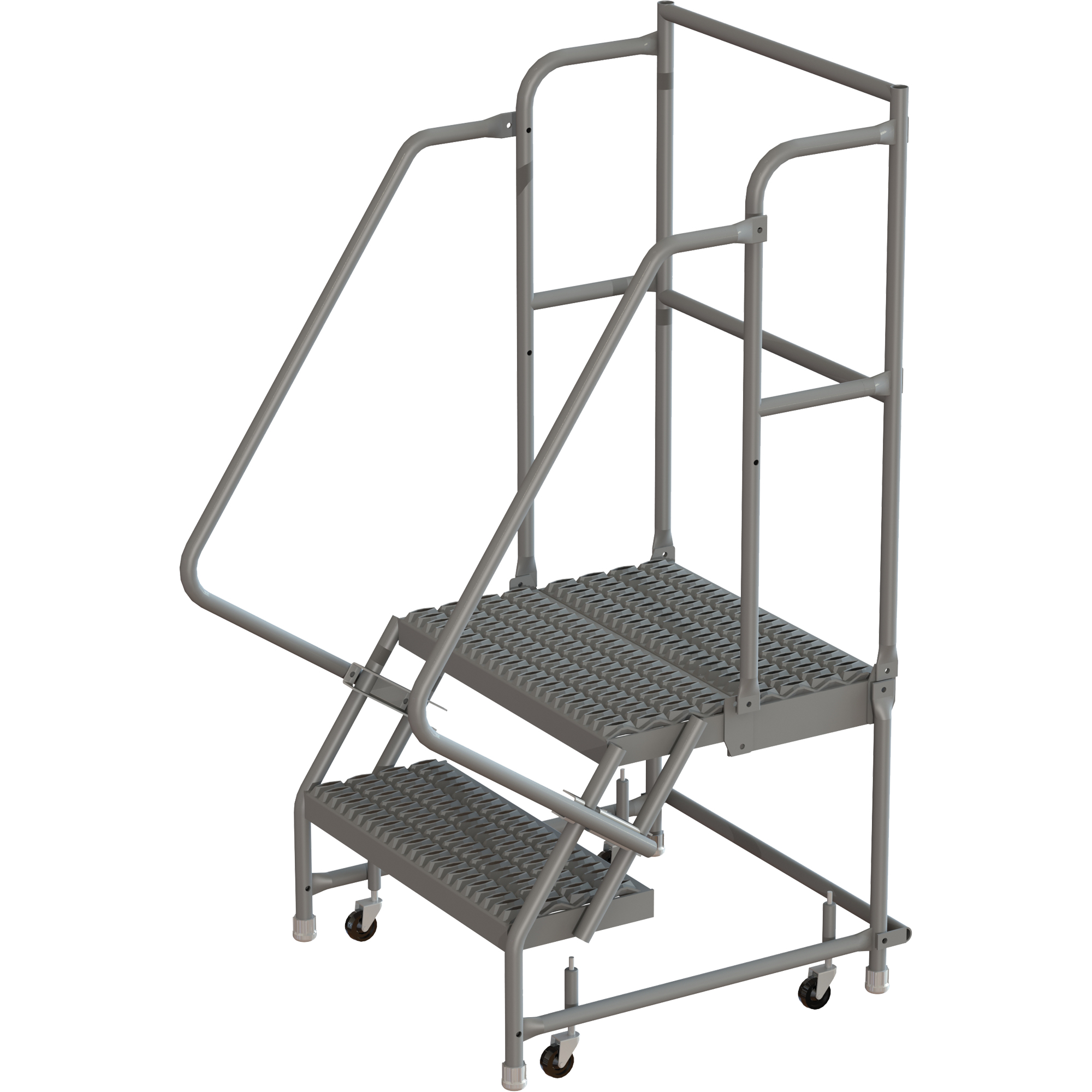 Escabeaux roulants à dessus profond, 2 marches, Largeur de la marche 16", Hauteur de la plateforme 20", Acier