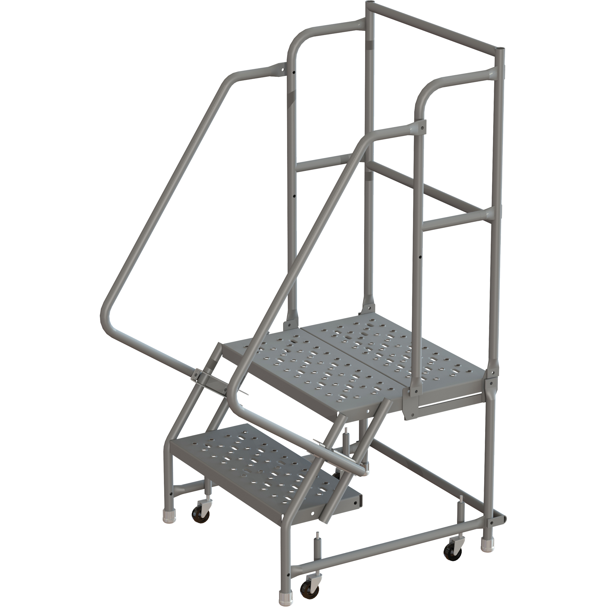 Escabeaux roulants à dessus profond, 2 marches, Largeur de la marche 16", Hauteur de la plateforme 20", Acier
