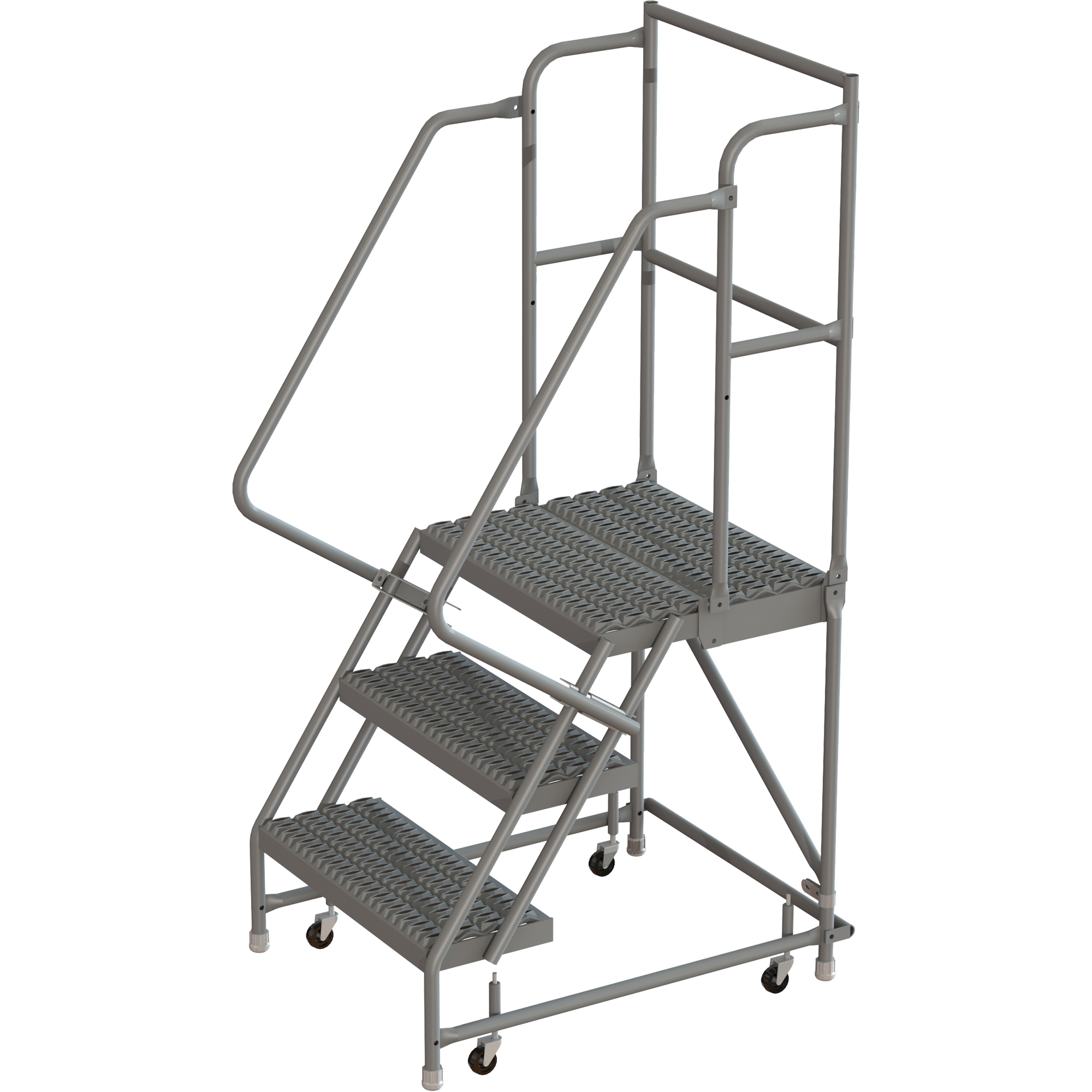 Escabeaux roulants à dessus profond, 3 marches, Largeur de la marche 16", Hauteur de la plateforme 30", Acier