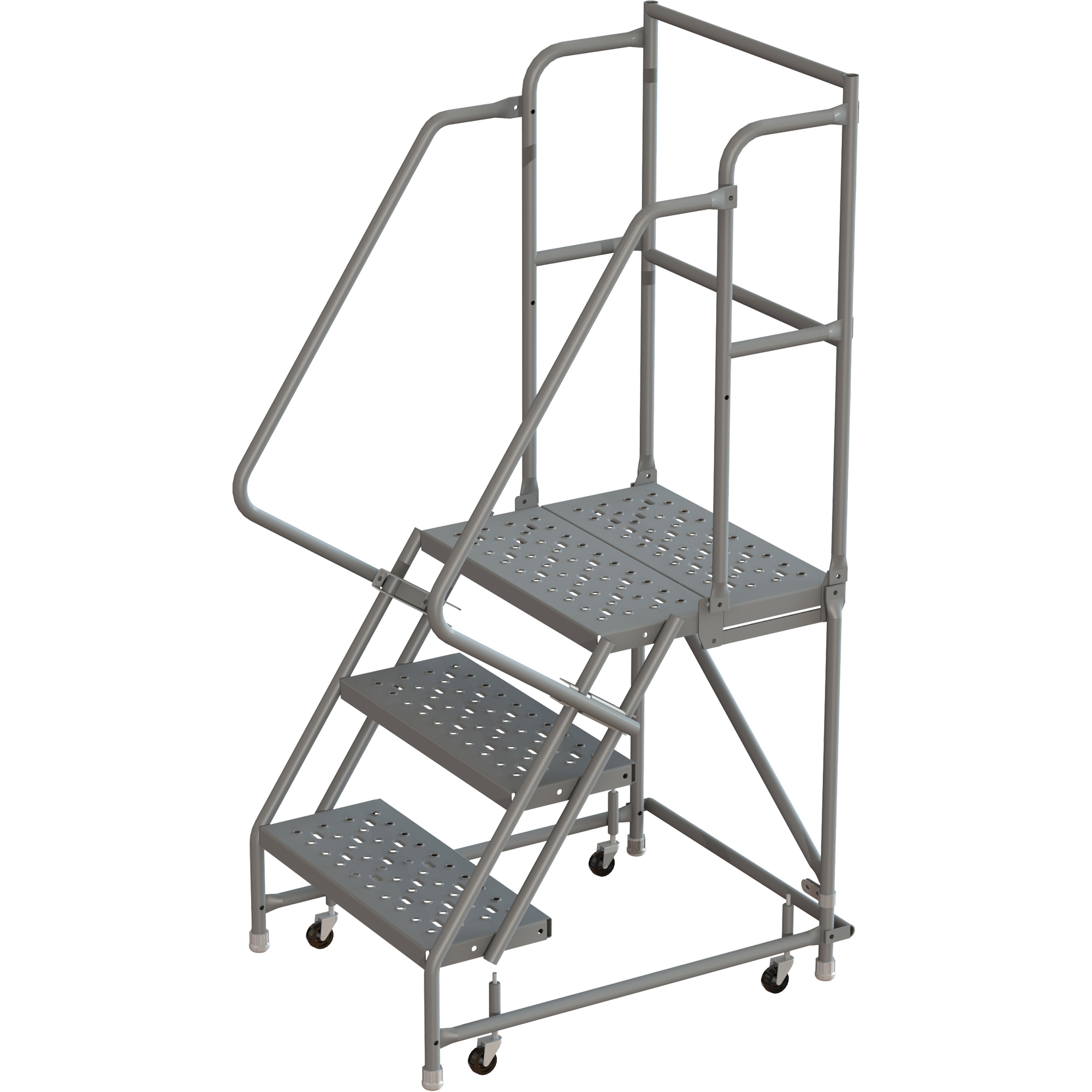 Escabeaux roulants à dessus profond, 3 marches, Largeur de la marche 16", Hauteur de la plateforme 30", Acier