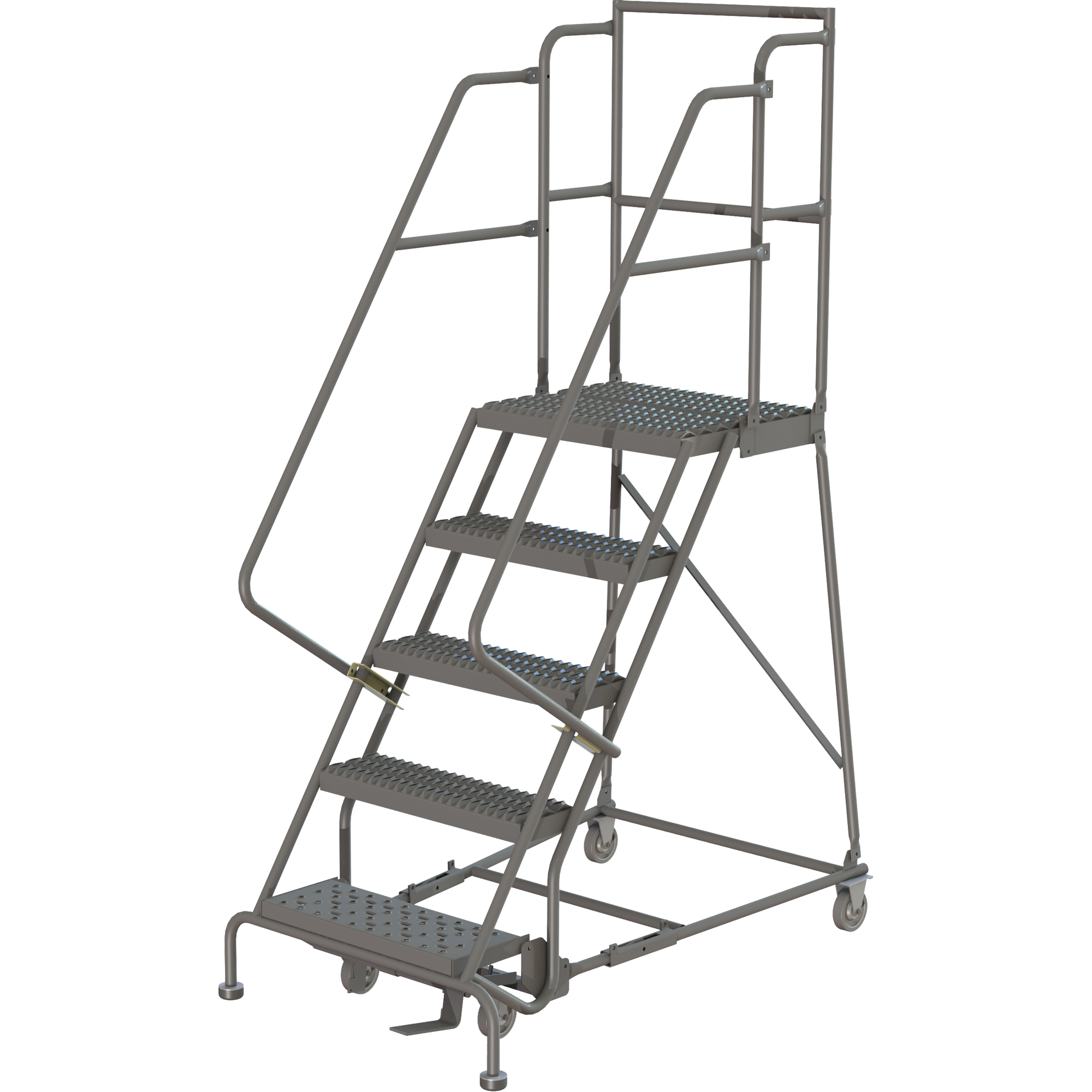 Escabeaux roulants à dessus profond, 5 marches, Largeur de la marche 16", Hauteur de la plateforme 50", Acier