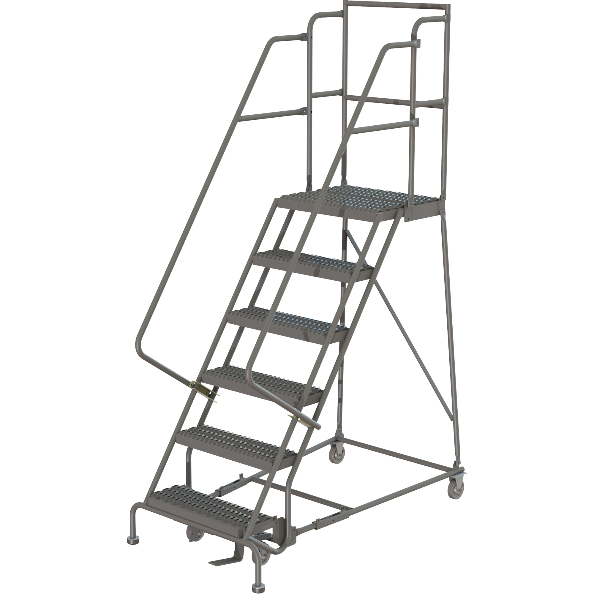 Escabeaux roulants à dessus profond, 6 marches, Largeur de la marche 16", Hauteur de la plateforme 60", Acier