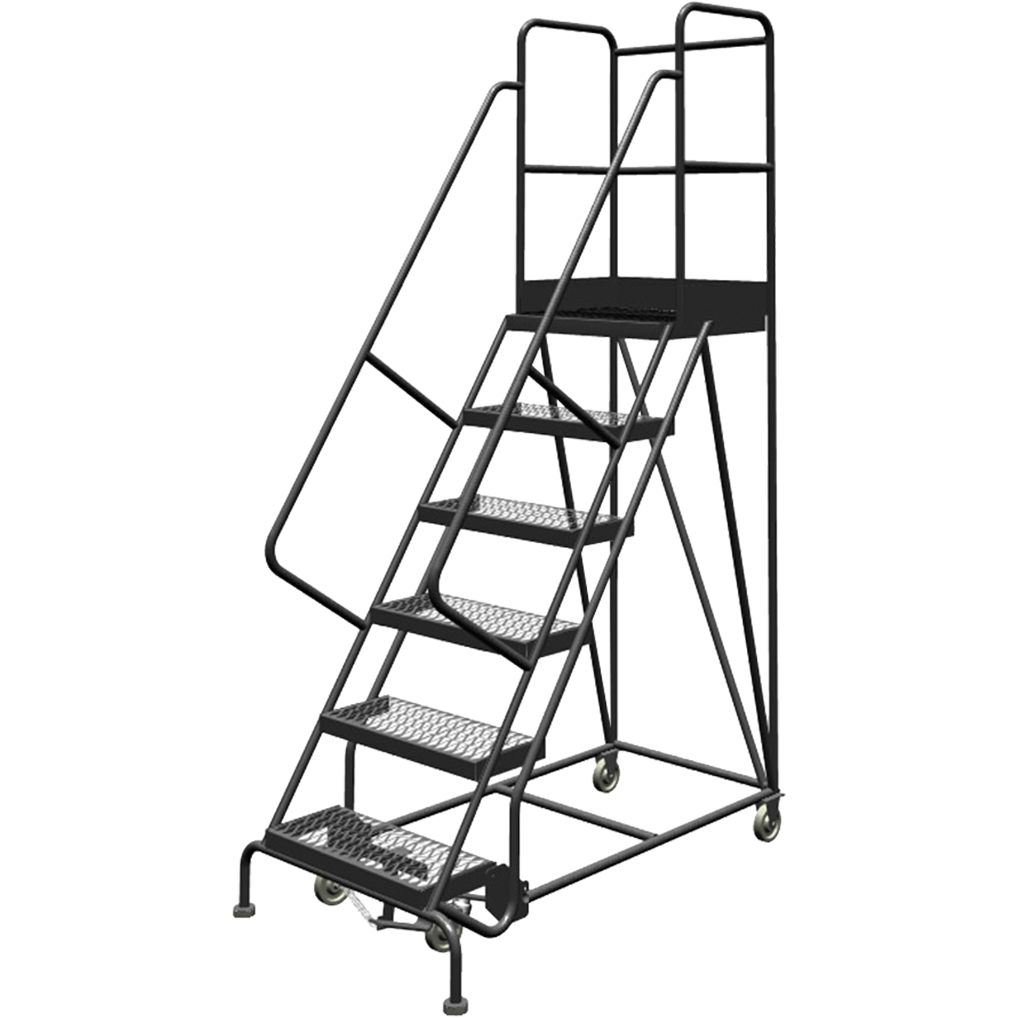 Escabeaux roulants à dessus profond, 6 marches, Largeur de la marche 24", Hauteur de la plateforme 60", Acier