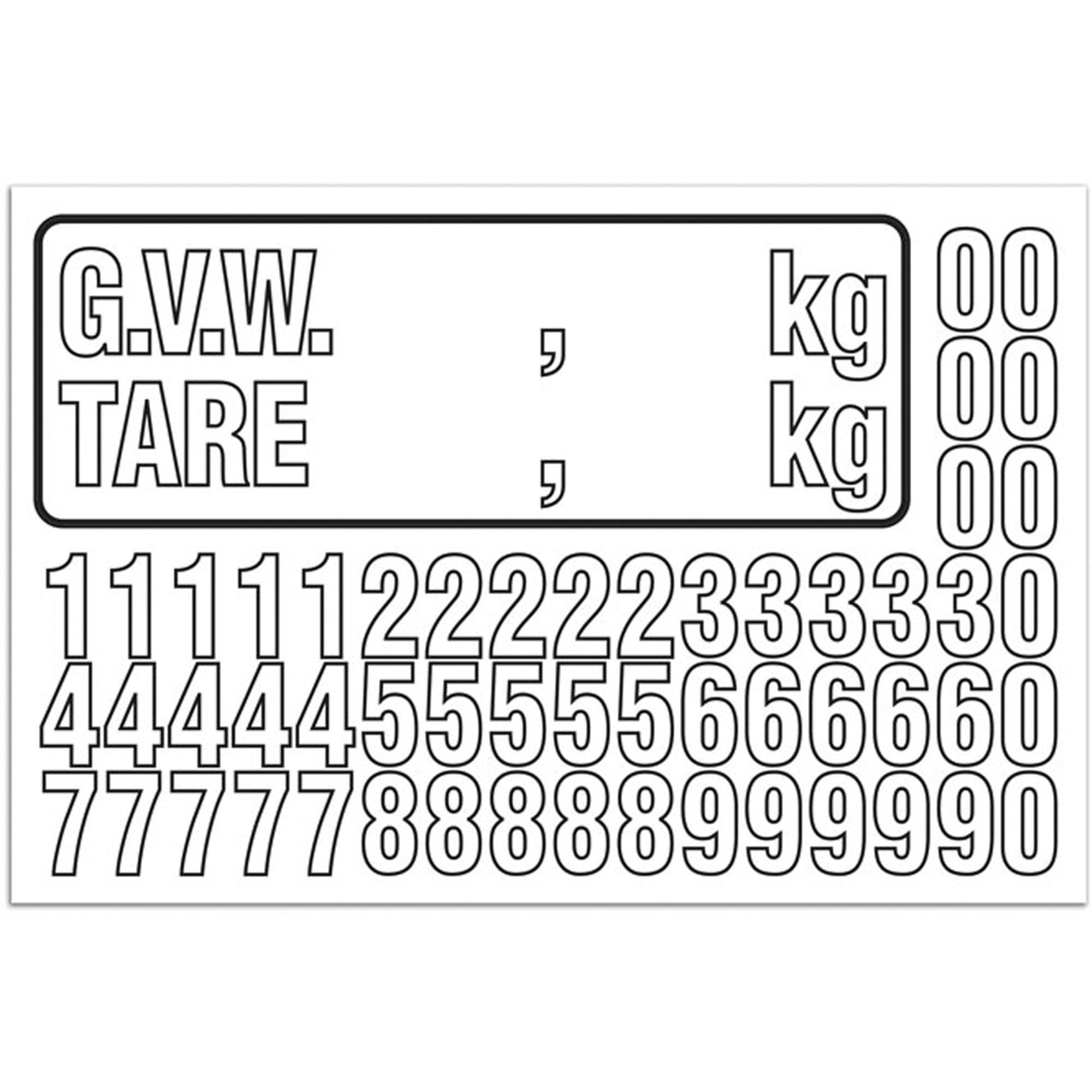 Trousse de numérotation de la masse brute du véhicule (MBV) pour camion, Numéros/lettres/ponctuation assortis, Blanc