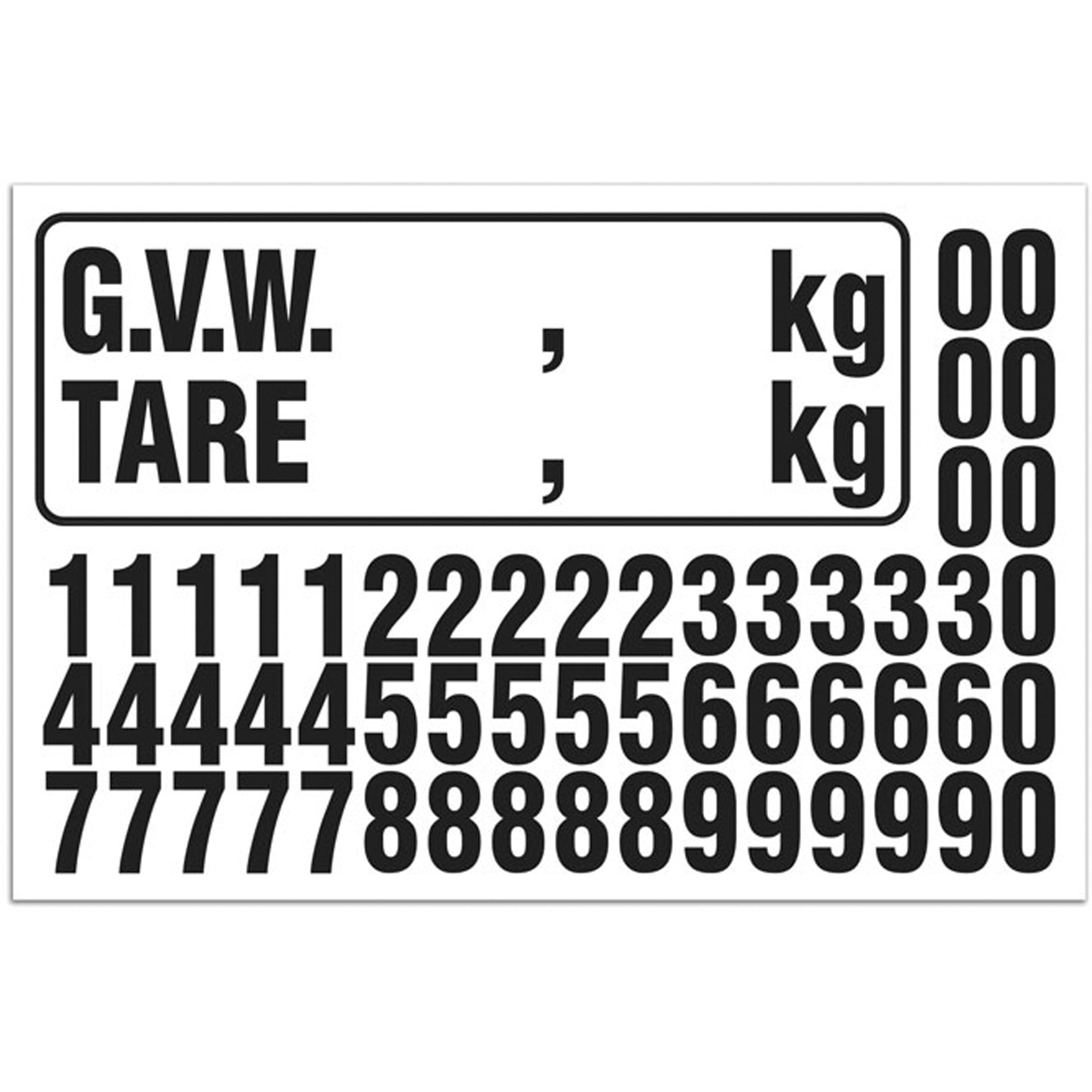 Trousse de numérotation de la masse brute du véhicule (MBV) pour camion, Numéros/lettres/ponctuation assortis, Noir