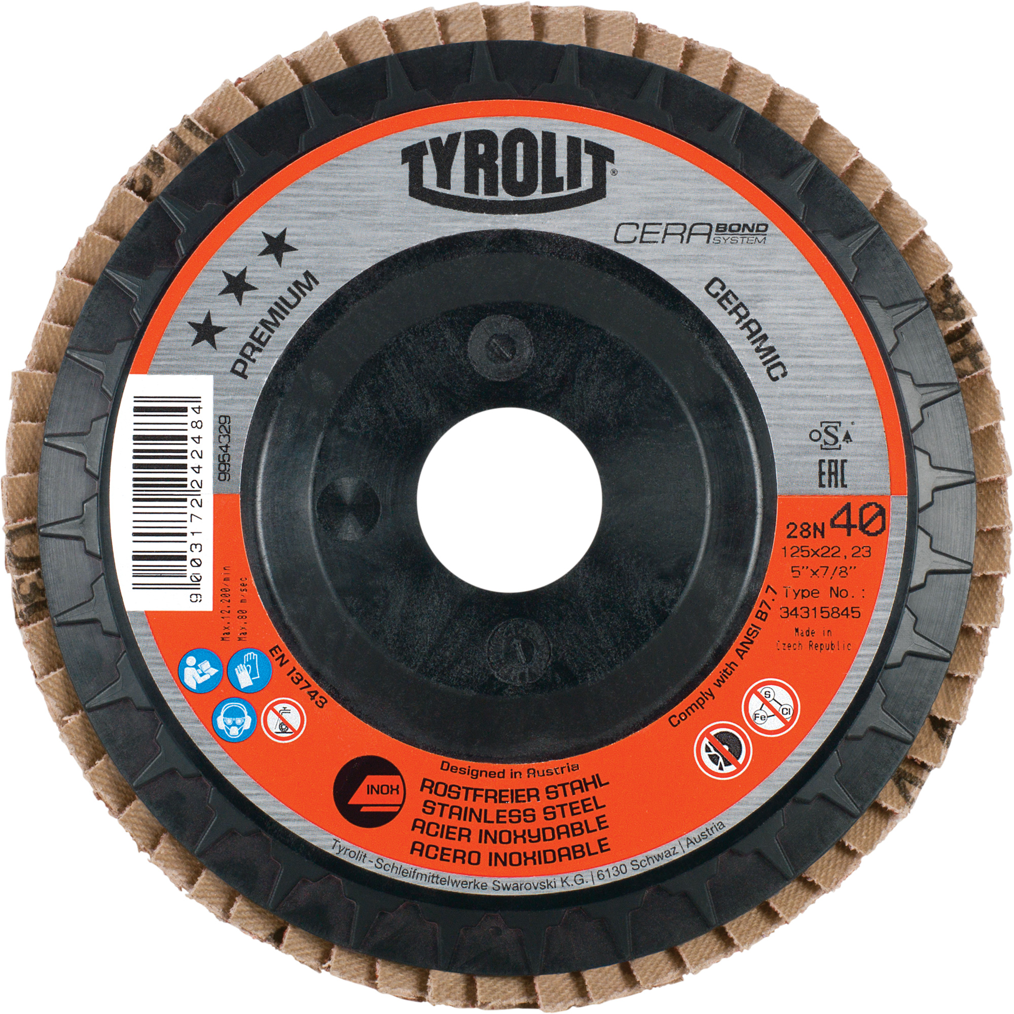 Disque à lamelles, 4-1/2" x 5/8"-11, Type 27, Grain 40, Céramique