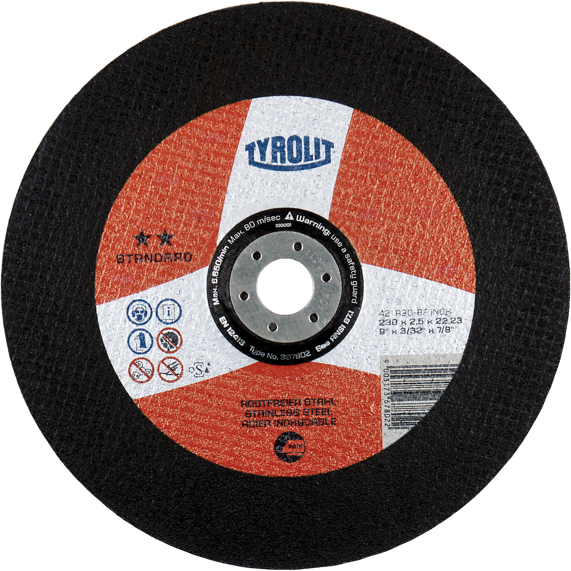 Disque de coupe INOX de première qualité, 6" x 5/64", Arbre de 7/8", Type 27, Oxyde d'aluminium, 10 200 Tr/min