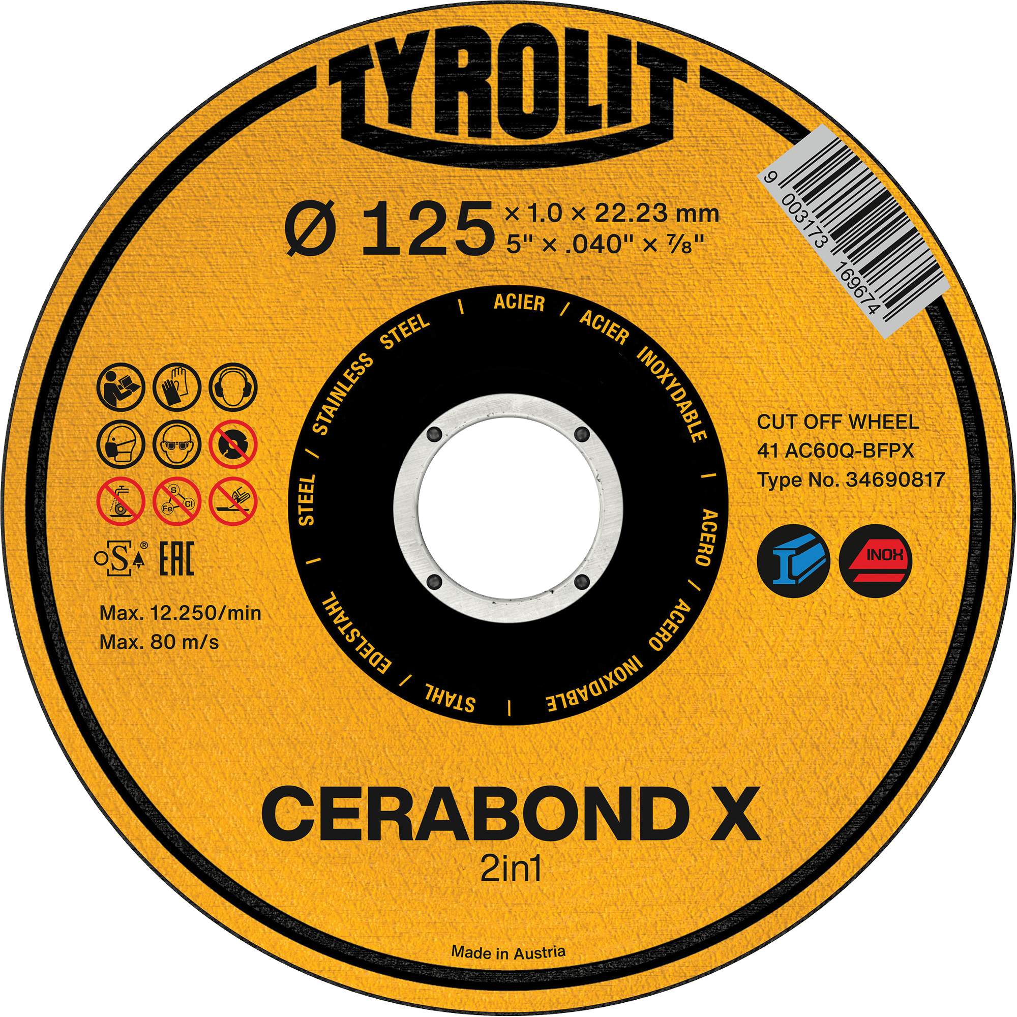 Meule à tronçonner Cerabond X, 5" x 0,04", Arbre de 7/8", Céramique
