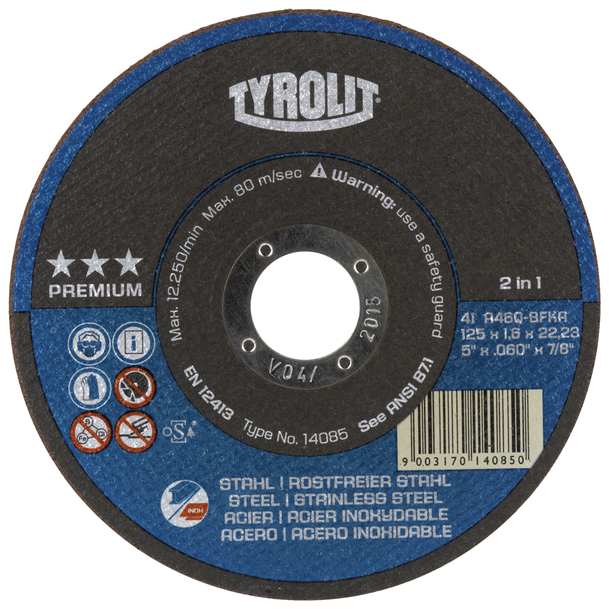 Meules à tronçonner 2-en-1 Thincut de première qualité, 4-1/2" x 1/16", Arbre de 7/8", Type 1, Oxyde d'aluminium, 13 300 Tr/min