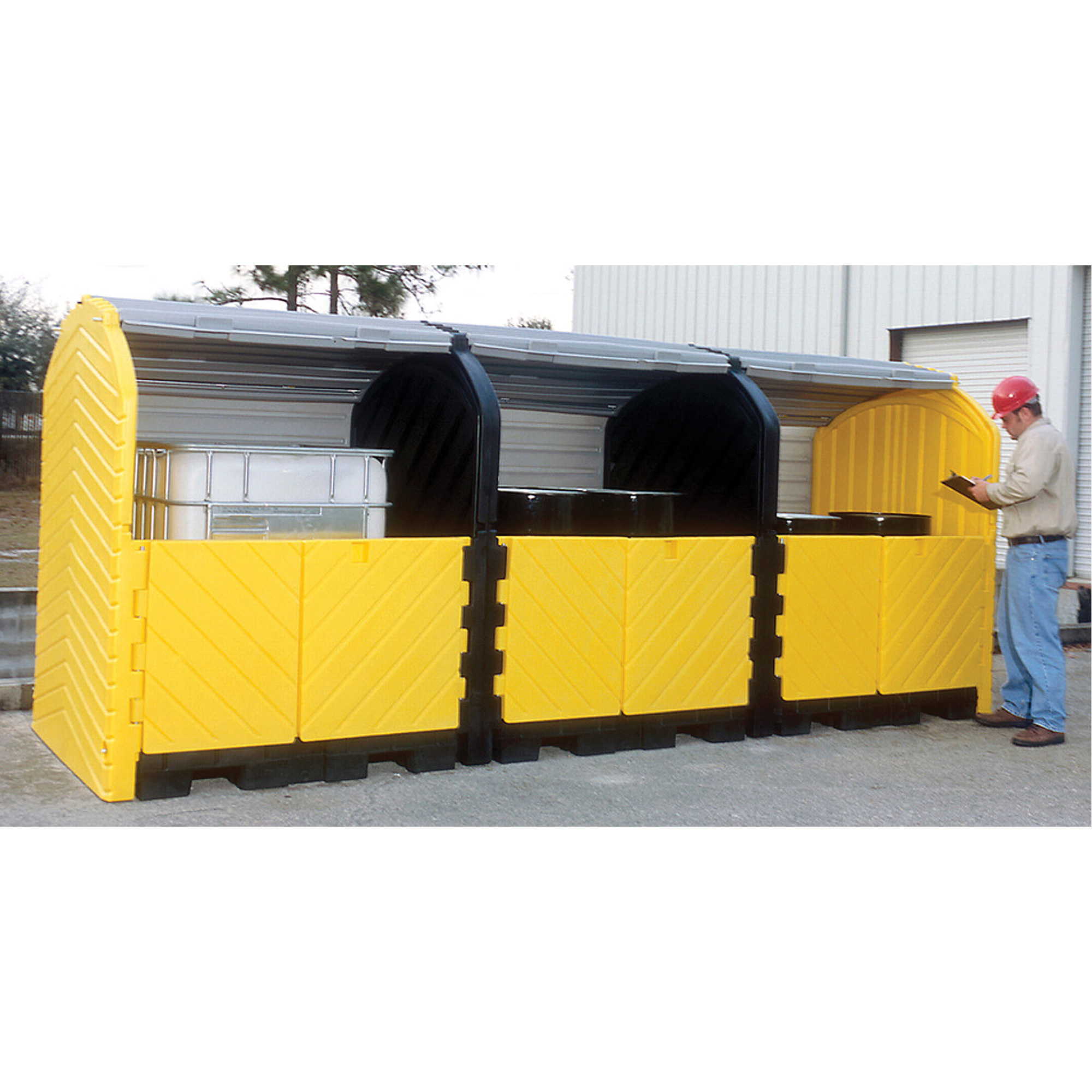 Palette antidéversement pour GRV ultra modulaire — usage extérieur, 3 réservoirs, Capacité de déversement 355 gal. US, 188" x 79" x 93"