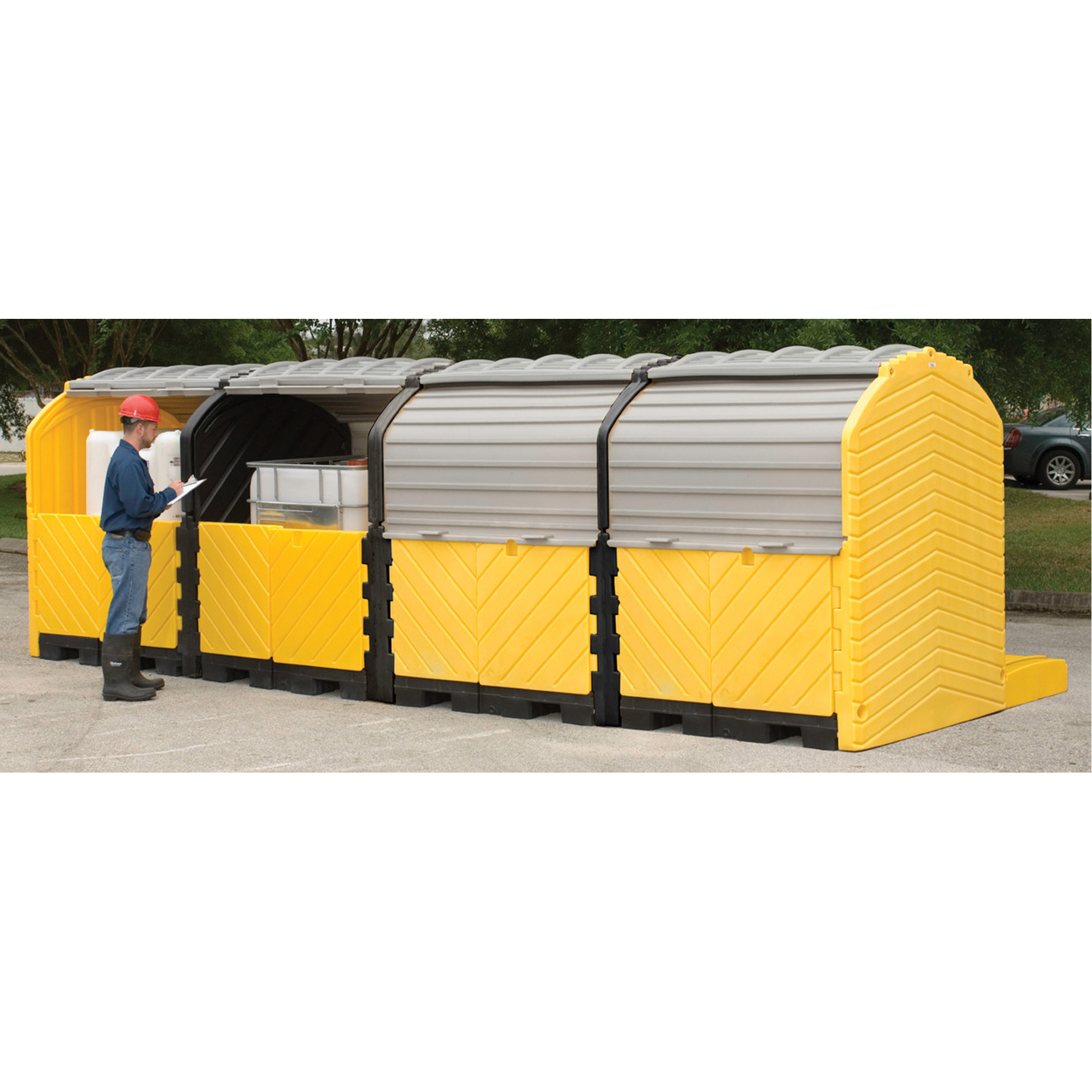 Palette antidéversement pour GRV ultra modulaire — usage extérieur, 4 réservoirs, Capacité de déversement 365 gal. US, 250" x 79" x 93"