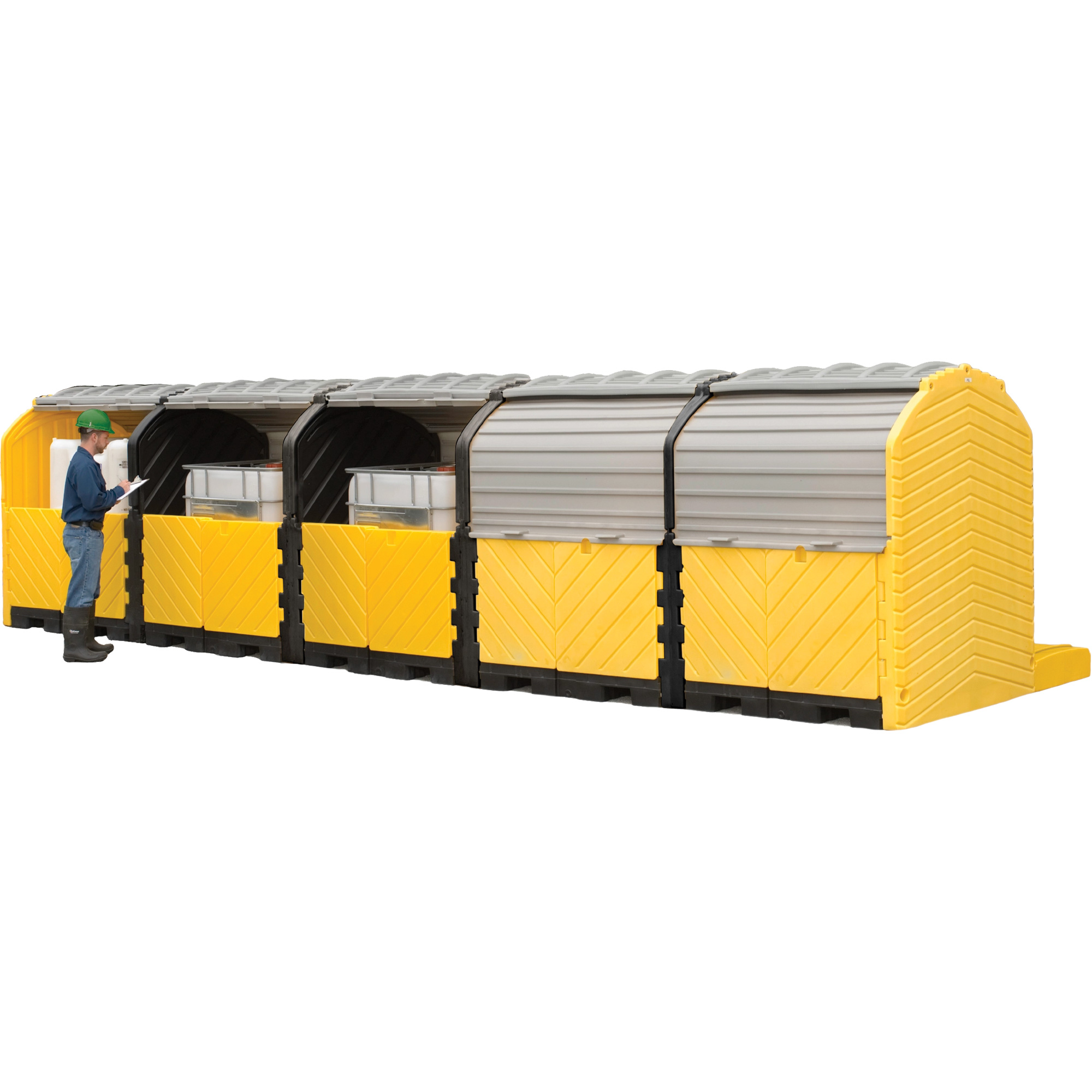 Palette antidéversement pour GRV ultra modulaire — usage extérieur, 5 réservoirs, Capacité de déversement 375 gal. US, 312" x 79" x 62"