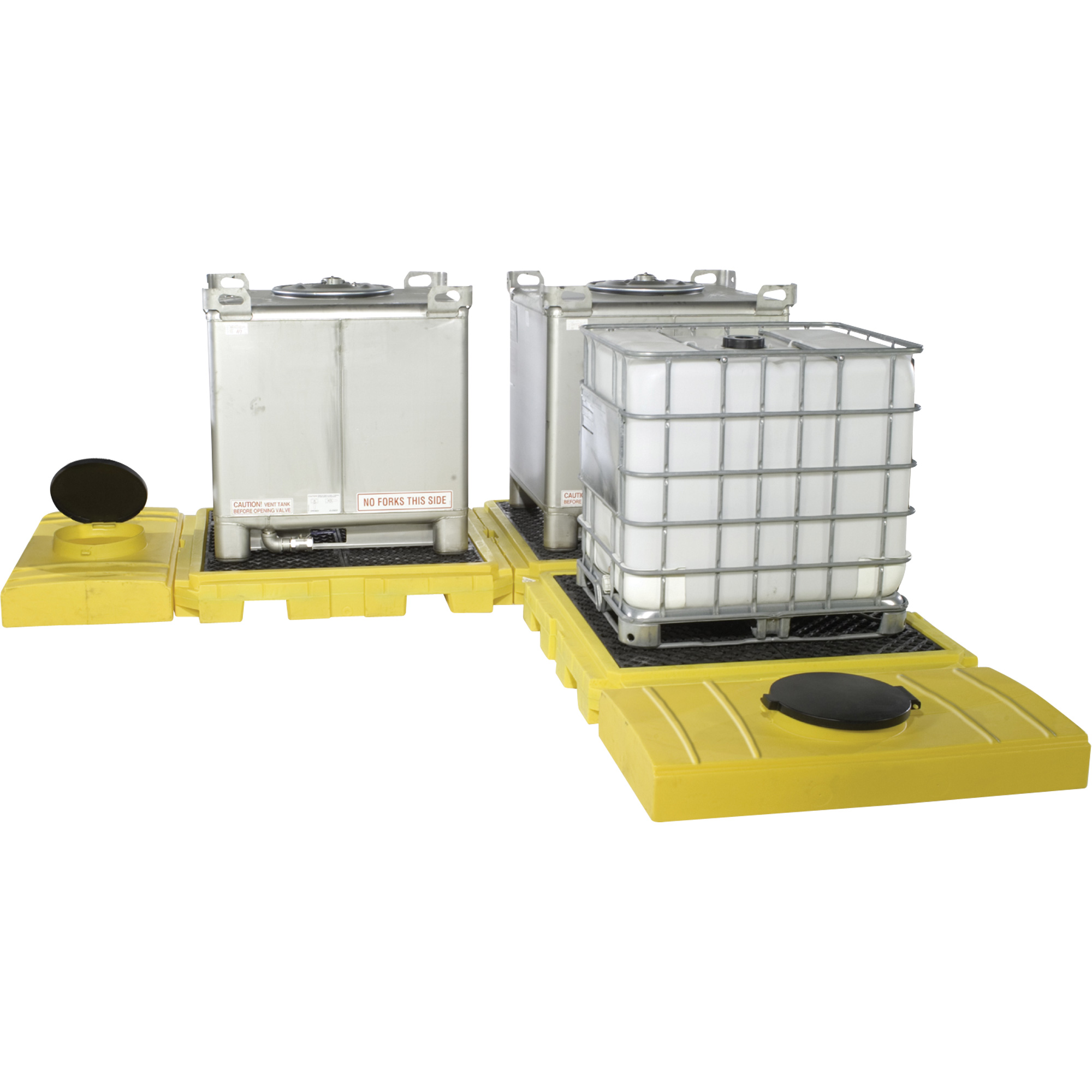 Palette antidéversement pour GRV ultra modulaire — usage intérieur, 3 réservoirs, Capacité de déversement 355 gal. US, 248" x 11" x 62"