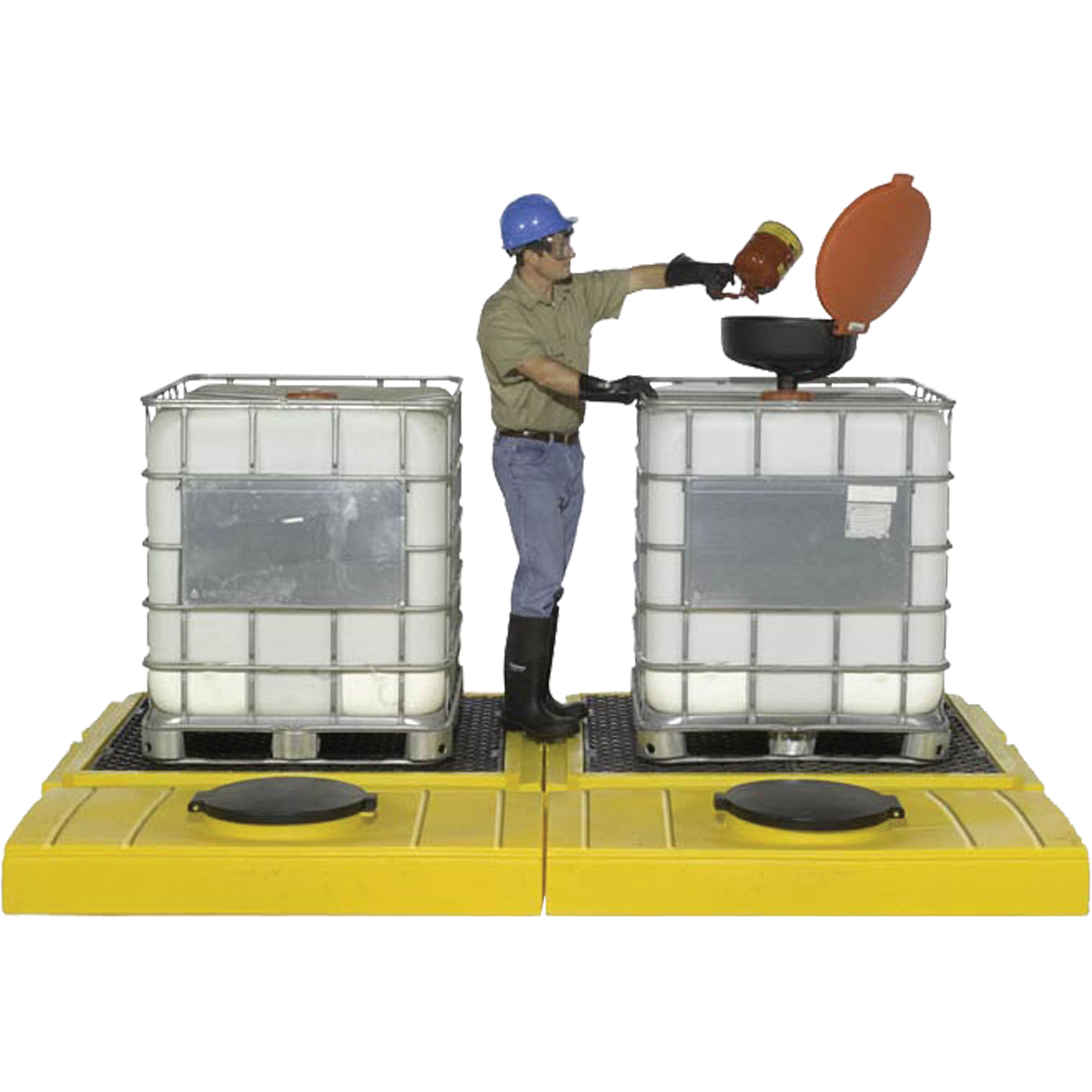 Palette antidéversement pour GRV ultra modulaire usage intérieur pour 2 réservoirs, Capacité de déversement 280 gal. US, 186" x 11" x 62"