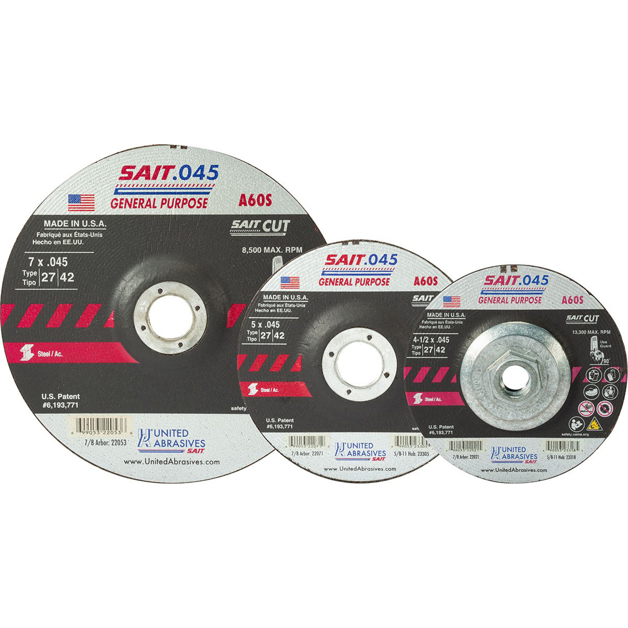 Disque de coupe SaitMC, 5" x 0,045", Arbre de 7/8", Type 27, Oxyde d'aluminium, 12 200 Tr/min