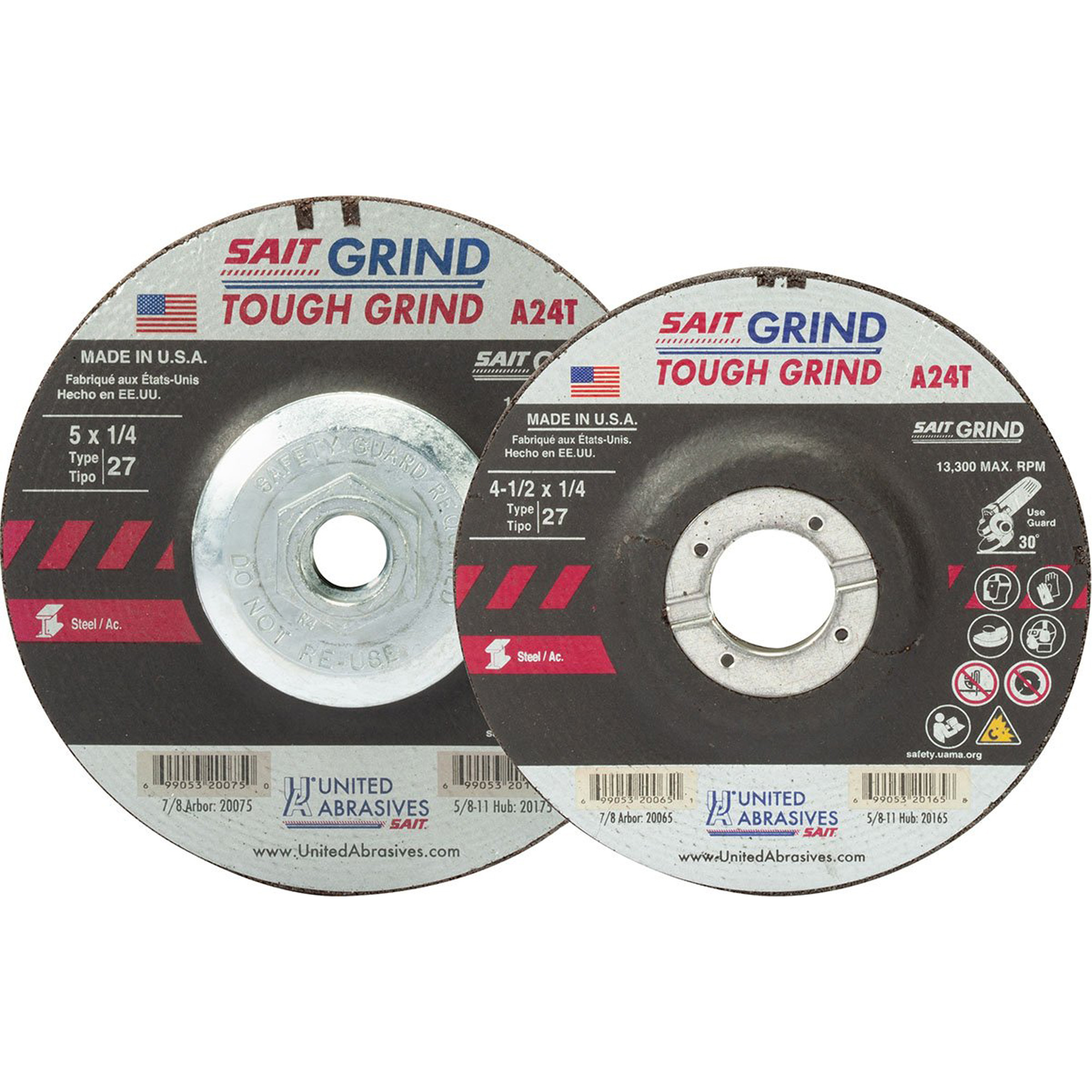 Meule A24T Tough Grind, 5" x 1/4", Arbre 7/8", Oxyde d'aluminium, Type 27