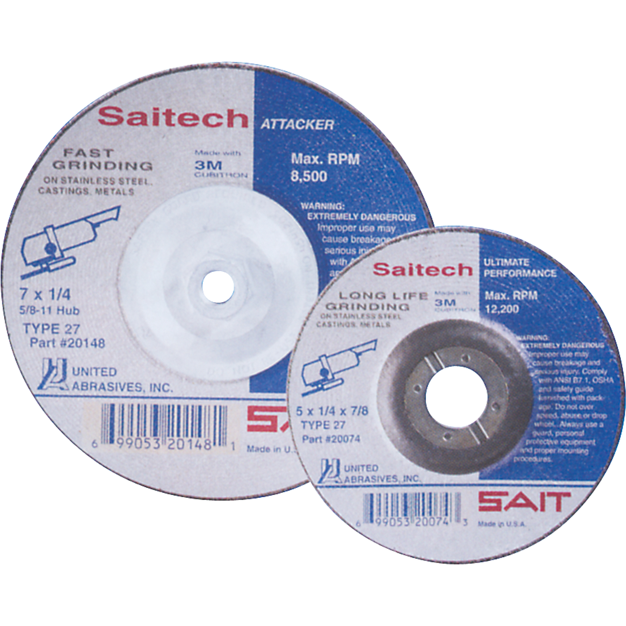 Meule Saitech Ultimate PerformanceMC, 4" x 1/4", Arbre 3/8", Oxyde d'aluminium, Type 27