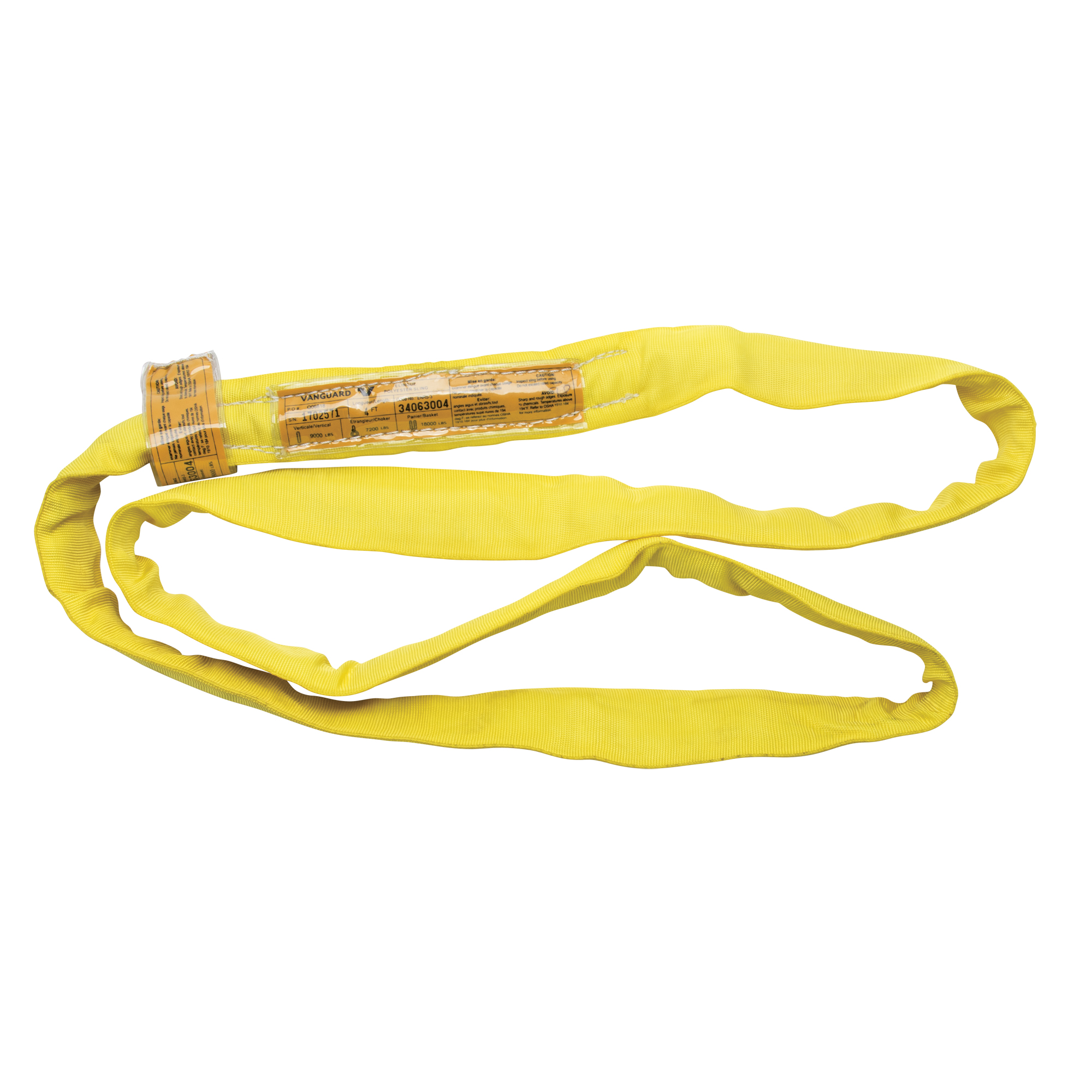 Élingue de levage en polyester ronde, Jaune, 2-1/2" la x 10' lo, 9000 lb Charge verticale