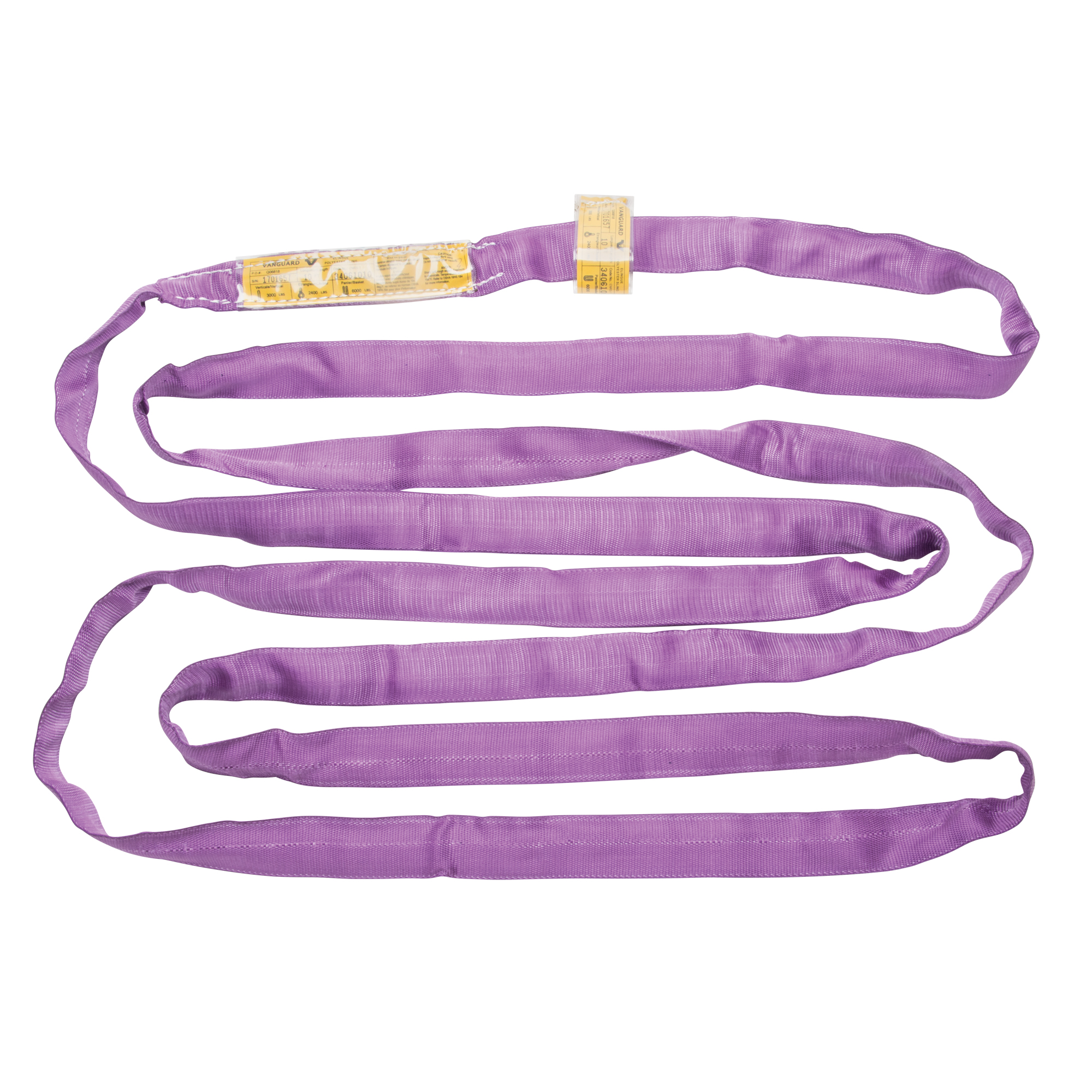 Élingue de levage en polyester ronde, Mauve, 2" la x 10' lo, 3000 lb Charge verticale
