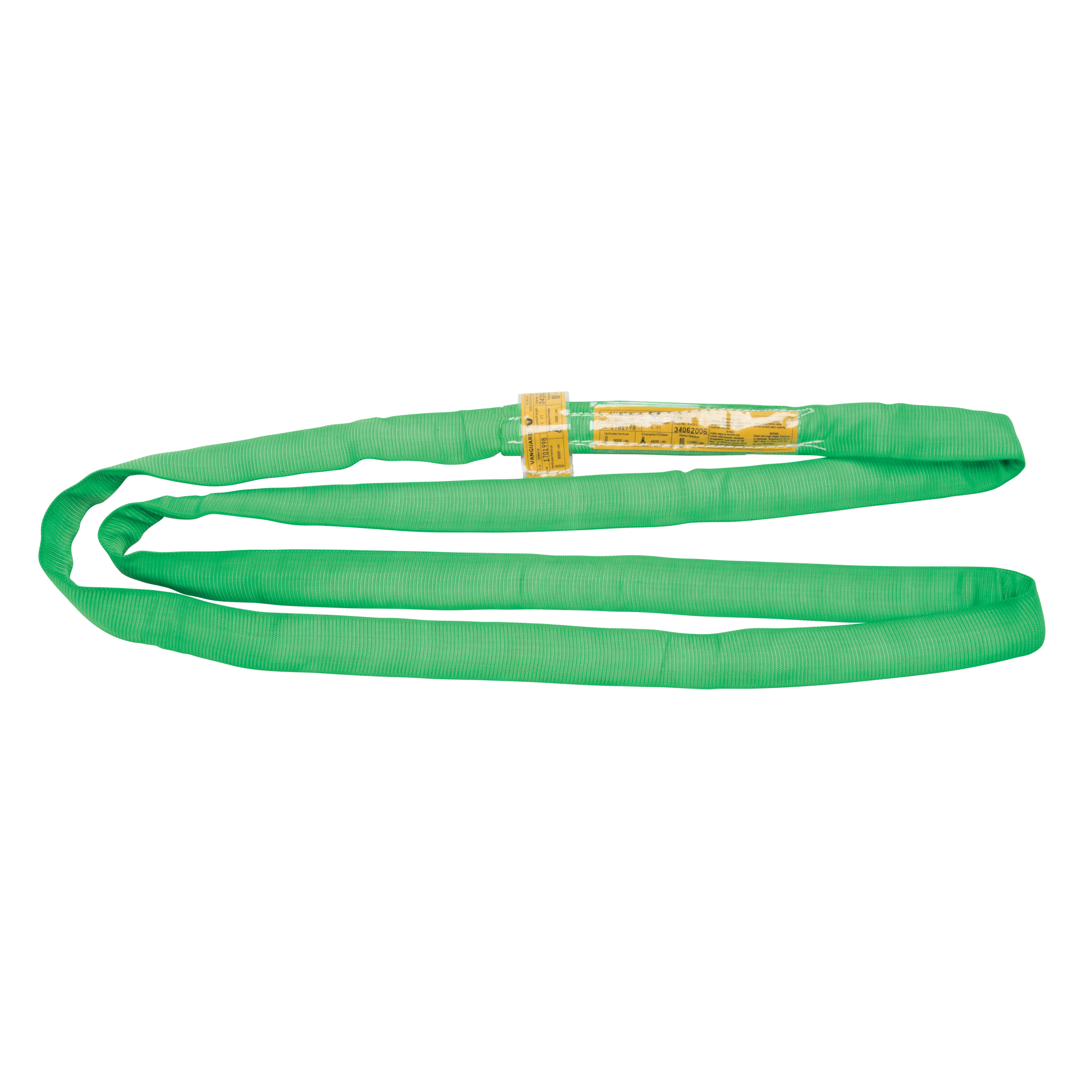 Élingue de levage en polyester ronde, Vert, 2" la x 10' lo, 6000 lb Charge verticale