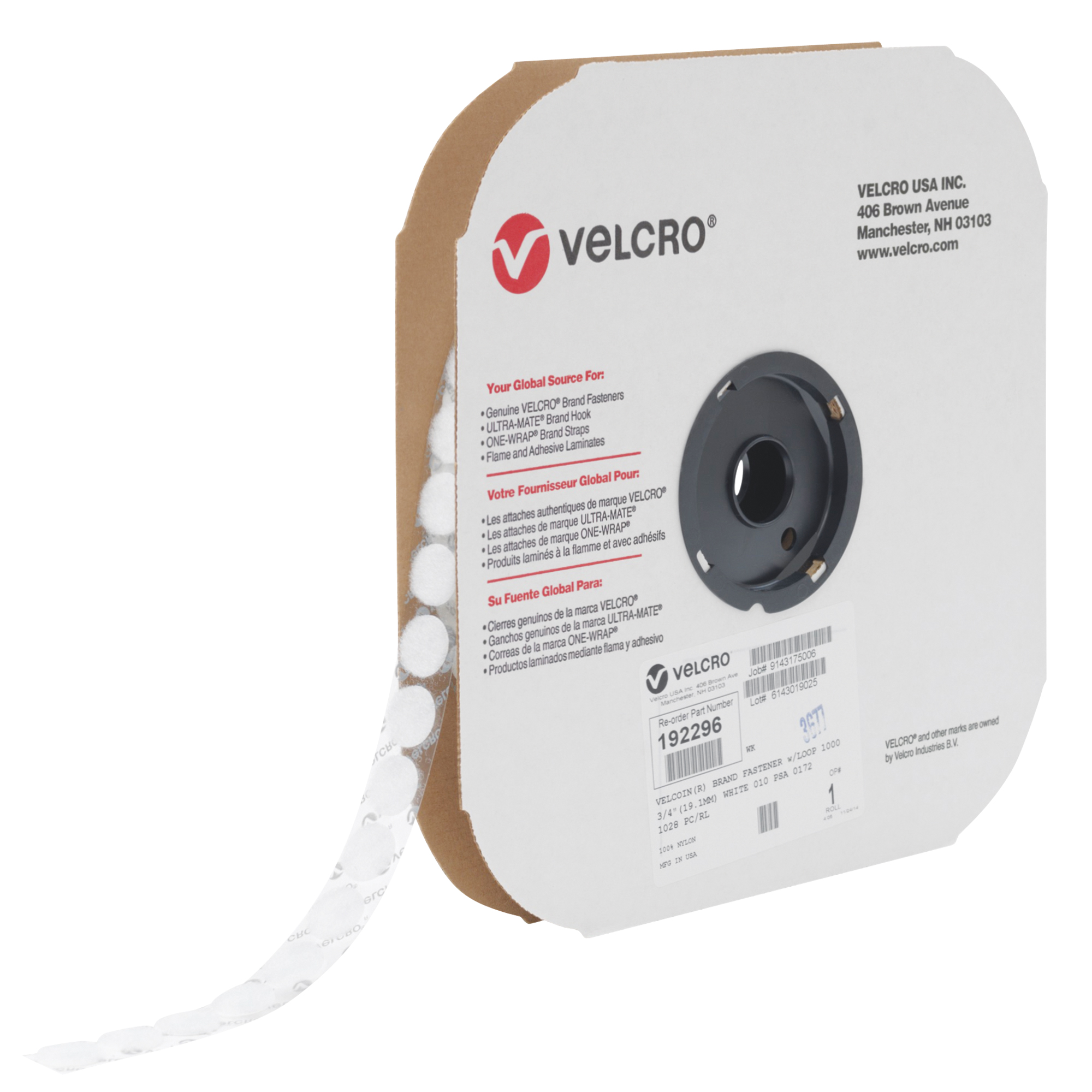 Attache VelcoinMD, Boucle, 3/4" dia., Adhésif, Blanc