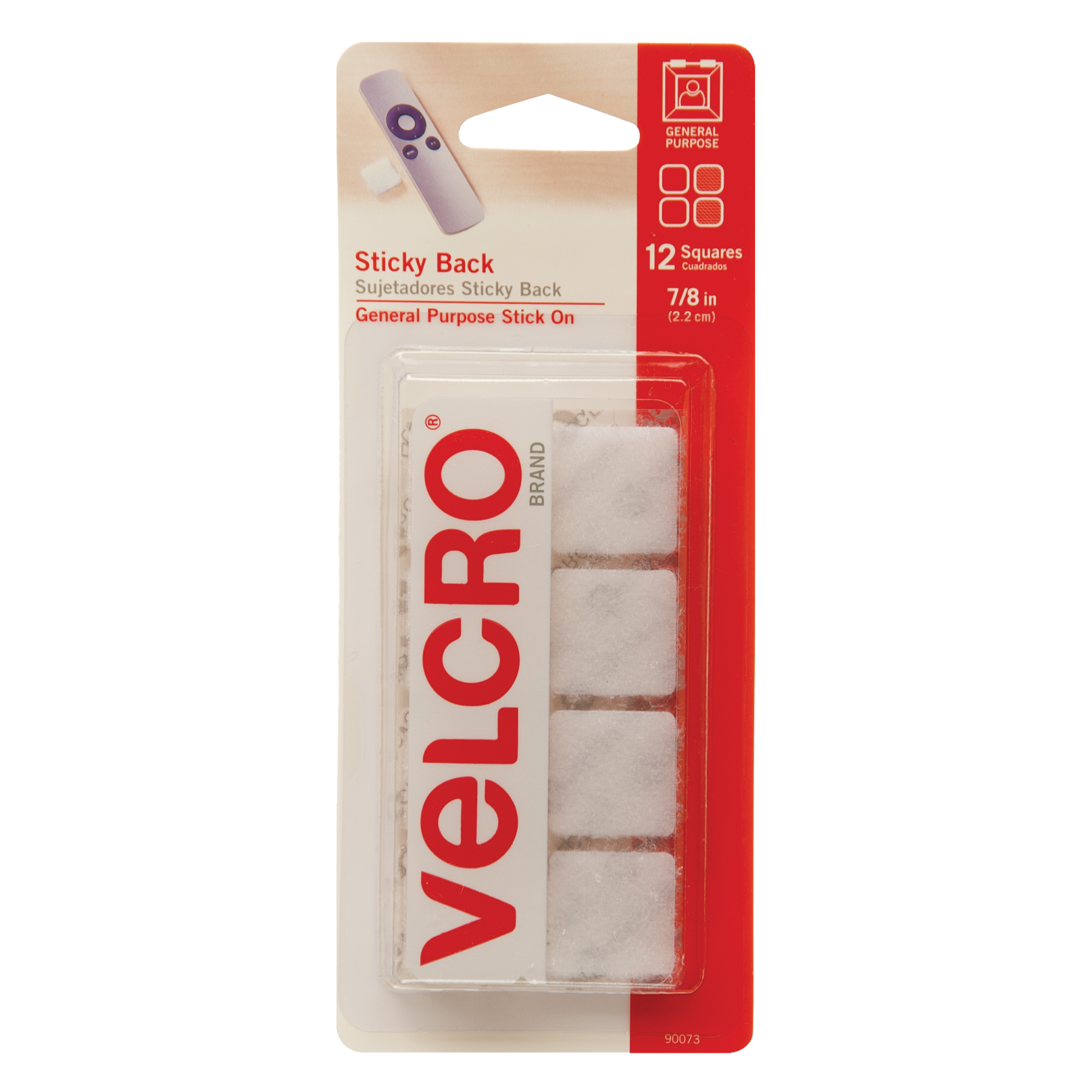Attaches en carrée, Boucle et crochet, 7/8" dia., Adhésif, Blanc