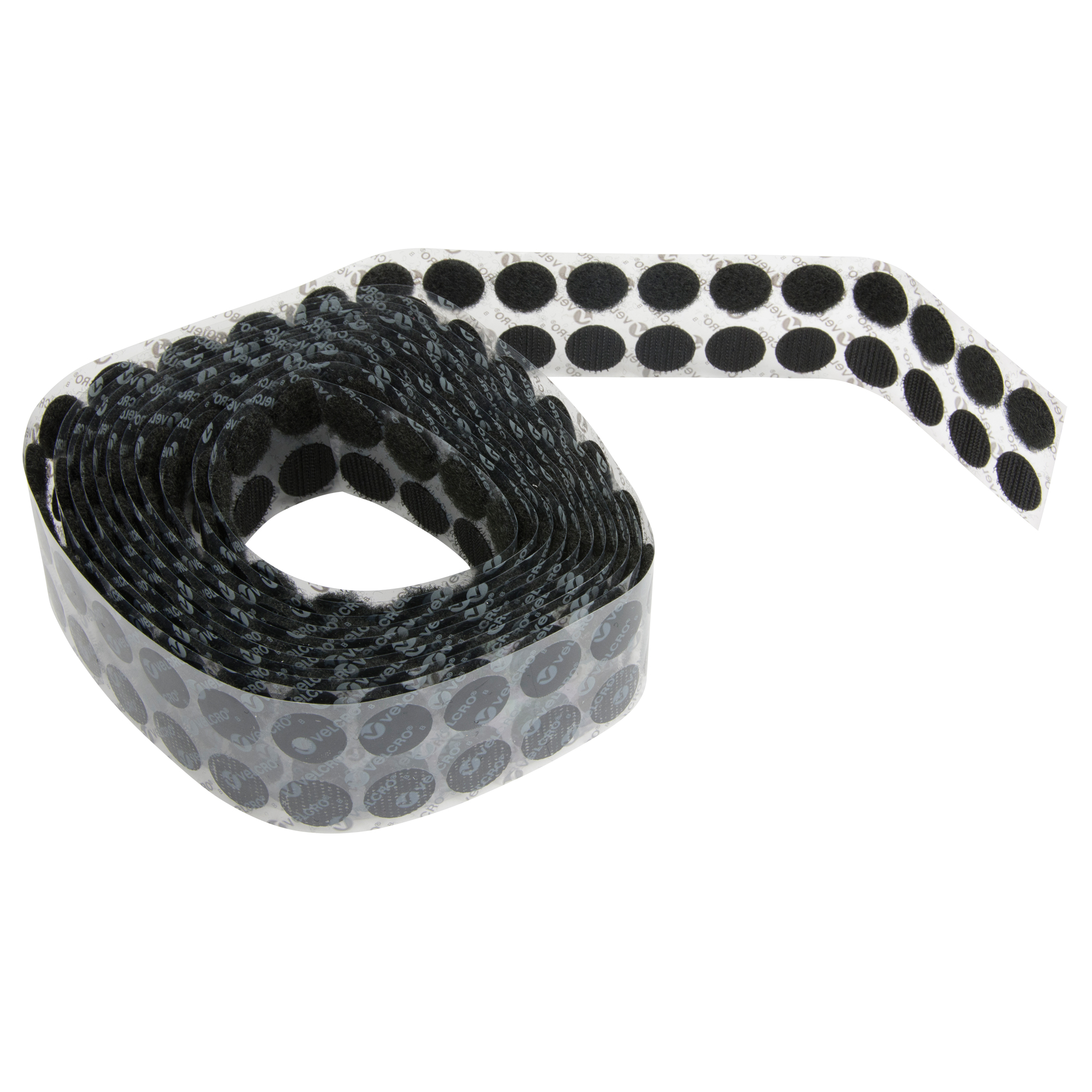 Attaches en jeton, Boucle et crochet, 3/4" dia., Adhésif, Noir
