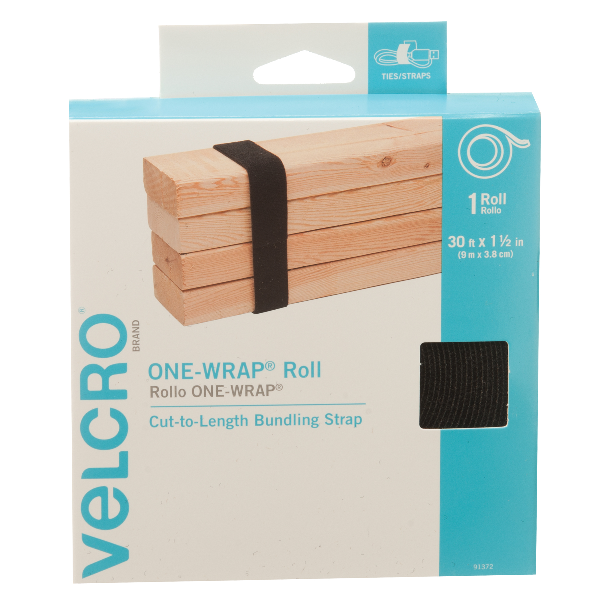 Ruban d'attaches One-WrapMD, Boucle et crochet, 30' x 1-1/2", Auto-aggripant, Noir