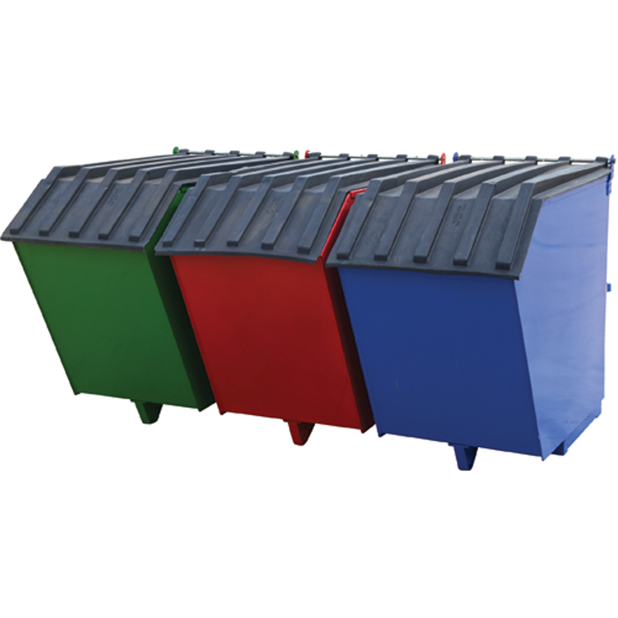 Basculeur de recyclage à trois bacs, Acier, 1-1/2 vg³, Vert, rouge et bleu