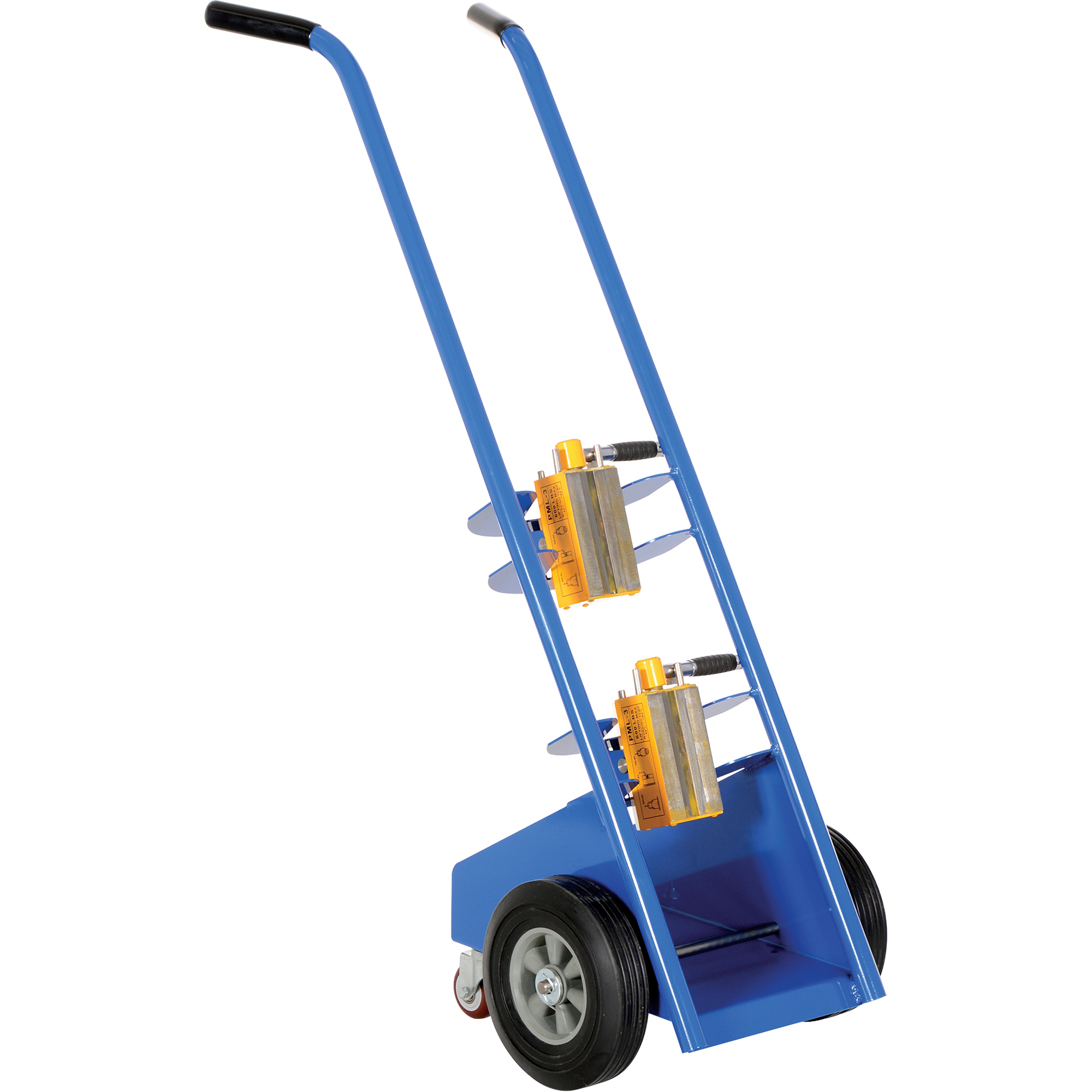 Chariot de manutention manuel magnétique pour bouteilles de gaz, Roues Caoutchouc, Base de 12" la x 5" lo, 350 lb
