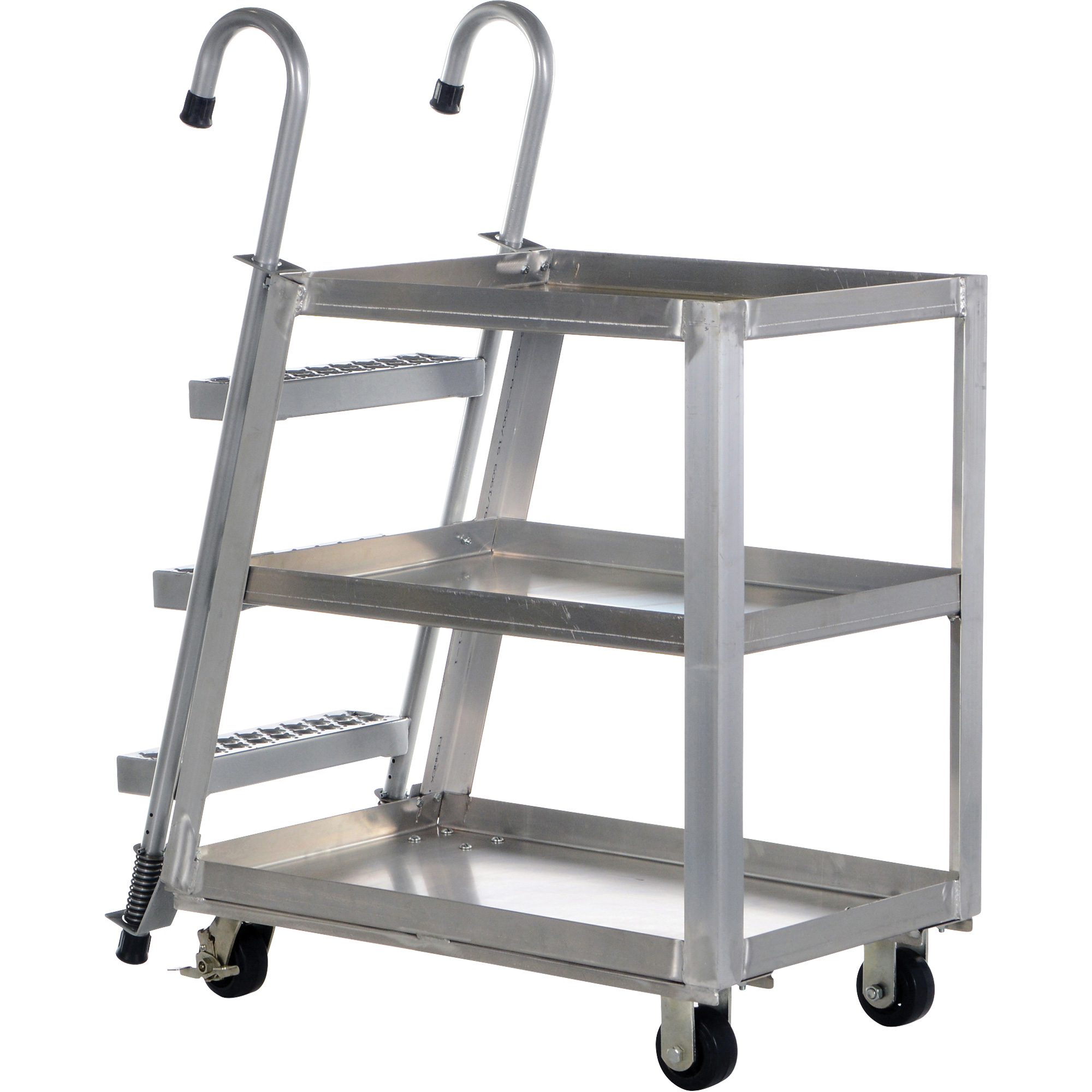 Chariot de prélèvement de stock, Aluminium, 21-7/8" la x 40" p, 3 tablettes, Capacité 660 lb