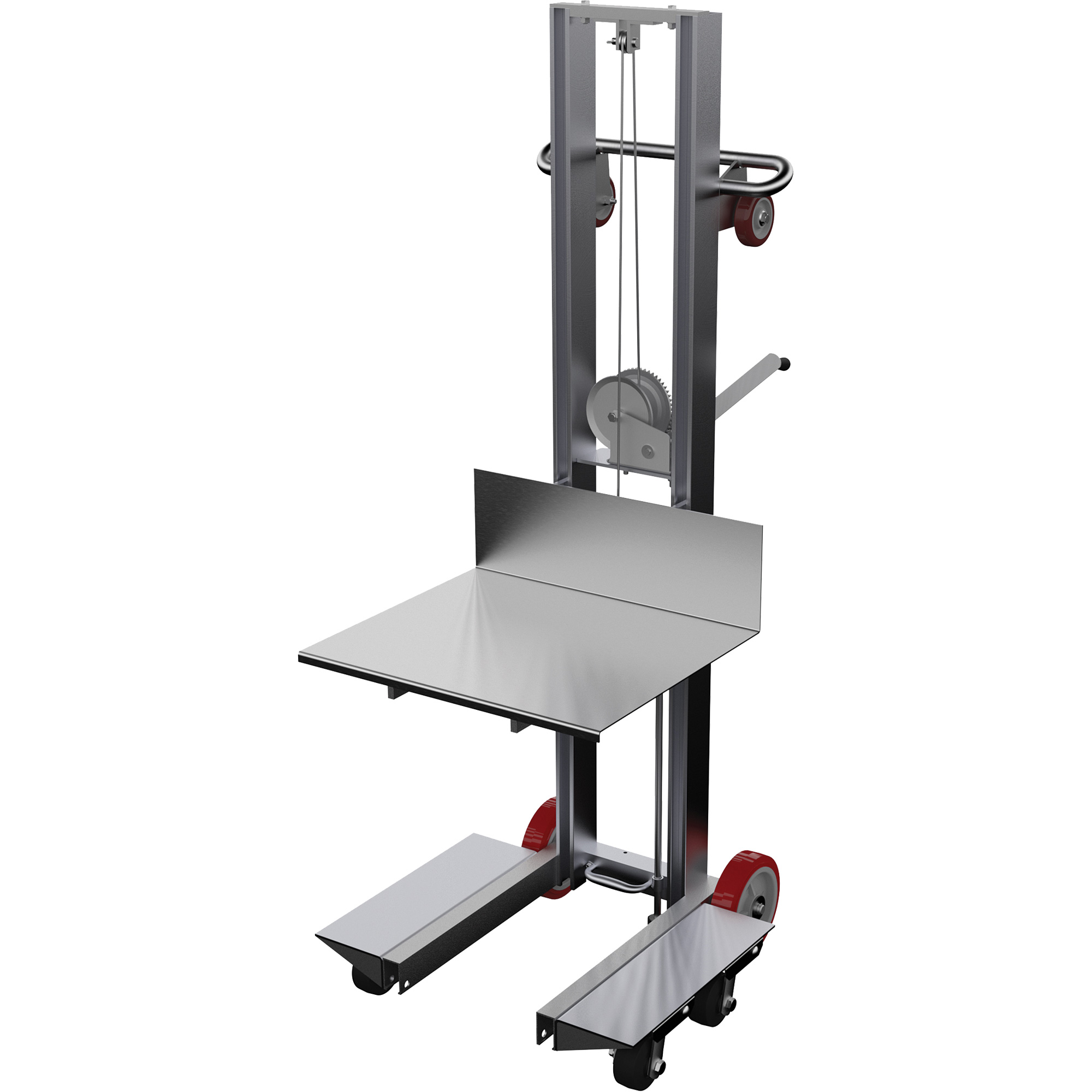 Empileur à plateforme, Mécanisme Treuil manuel, Capacité de 400 lb, Levage max de 60"