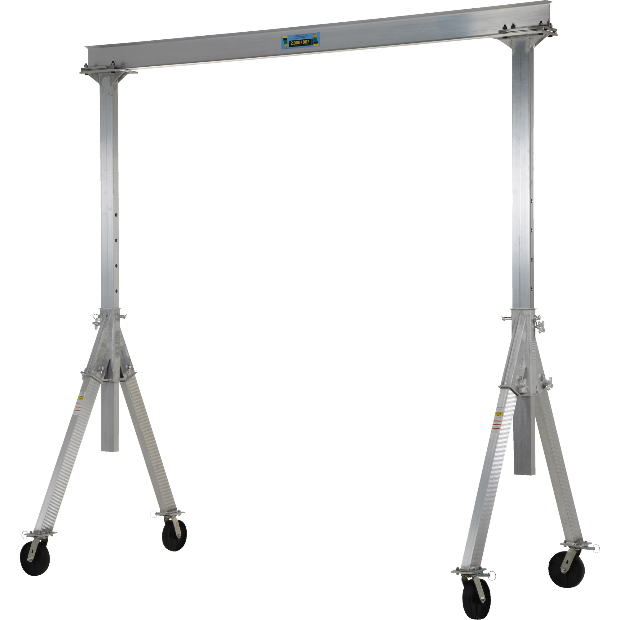 Grue-portique ajustable en aluminium, 8' lo, Capacité 2000 lb (1 tonne)