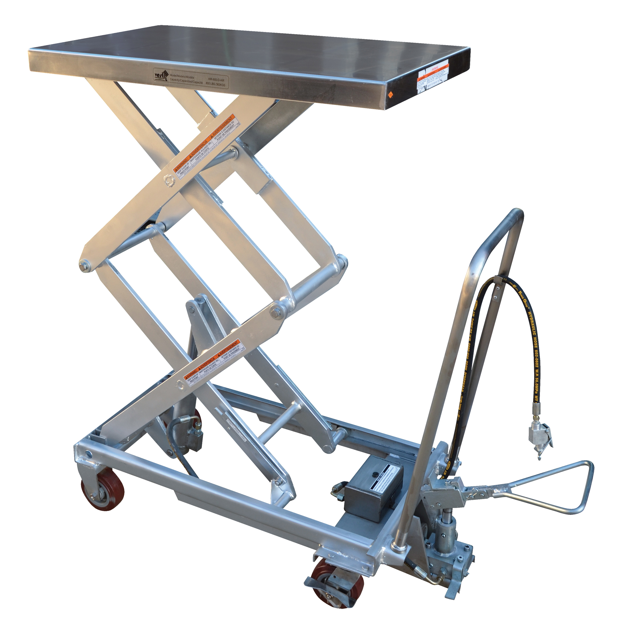 Table élévatrice à ciseaux hydraulique pneumatique, Acier inoxydable, 32-1/2" lo x 19-3/4" la, Cap. 1000 lb
