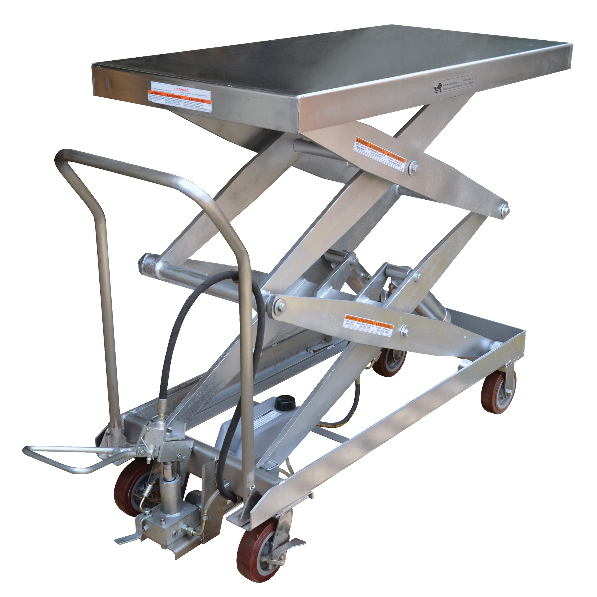 Table élévatrice à ciseaux hydraulique pneumatique, Acier inoxydable, 47-1/4" lo x 24" la, Cap. 1500 lb