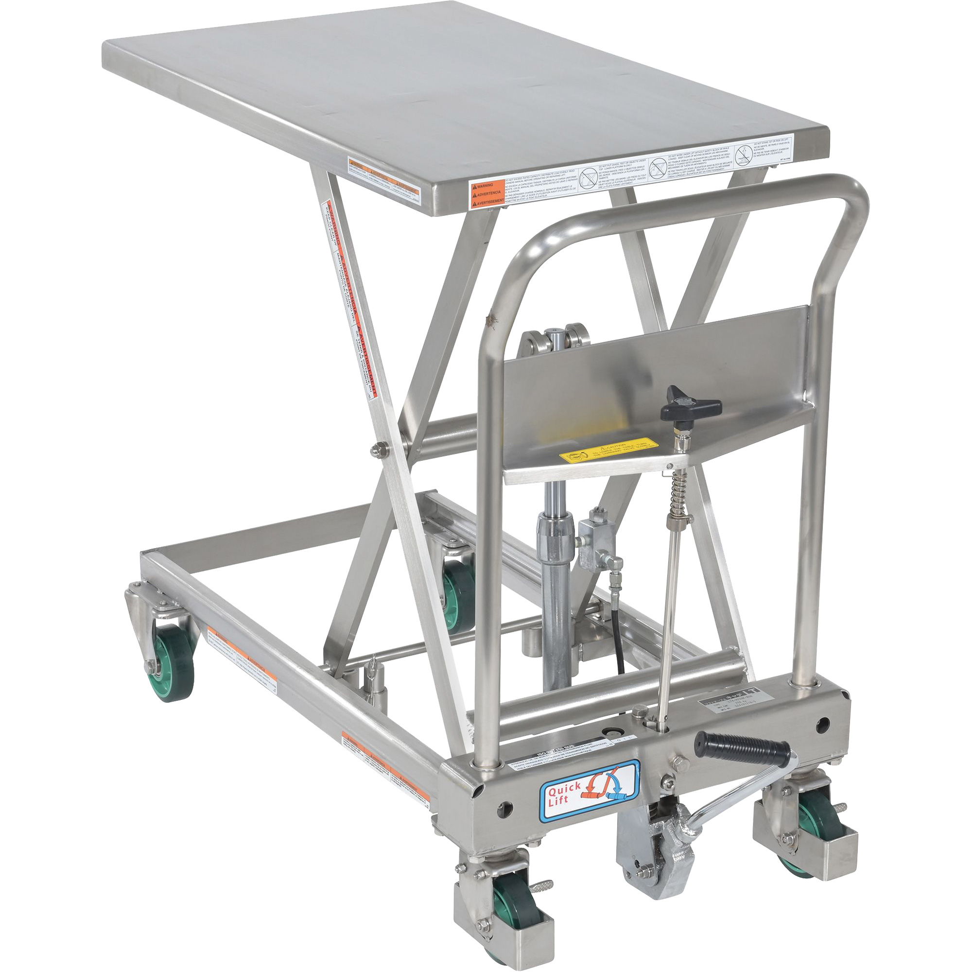 Table élévatrice hydraulique à ciseaux, 31-1/2" lo x 19-1/2" la, Acier inoxydable, Capacité 550 lb