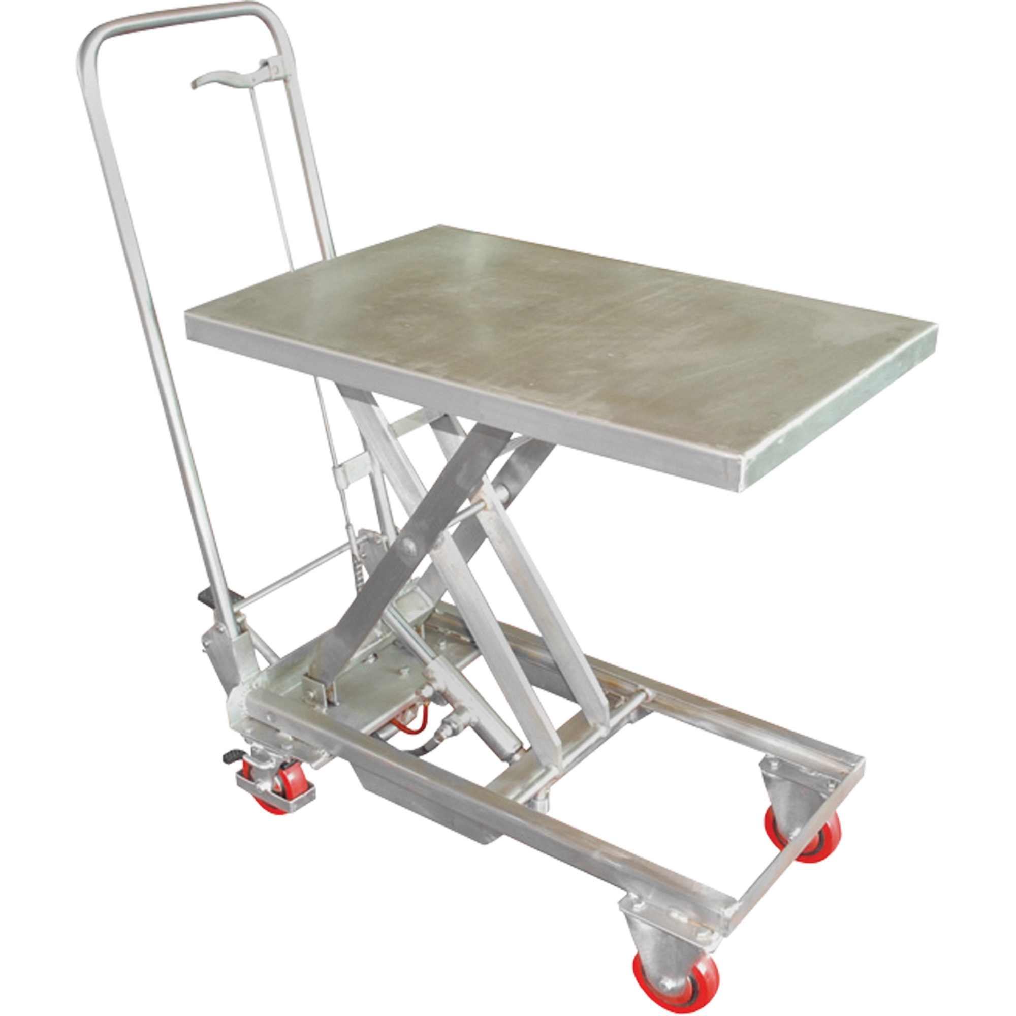 Table élévatrice hydraulique manuelle à ciseaux, 27-1/2" lo x 17-3/4" la, Acier inoxydable, Capacité 200 lb