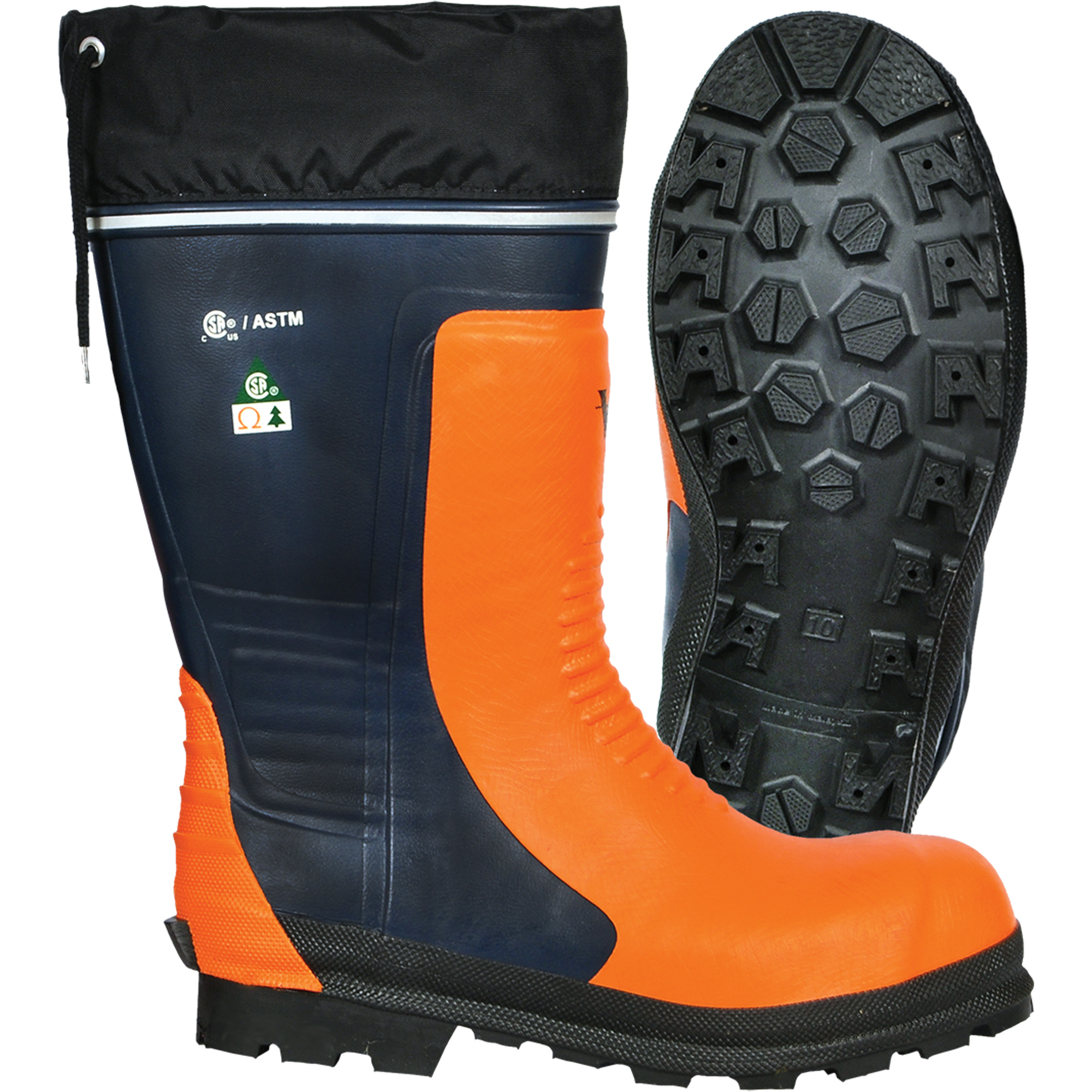 Bottes de sécurité pour scie à chaîne Bushwhacker, Caoutchouc, Embout Acier, Pointure 13, Semelle Résistant aux perforations