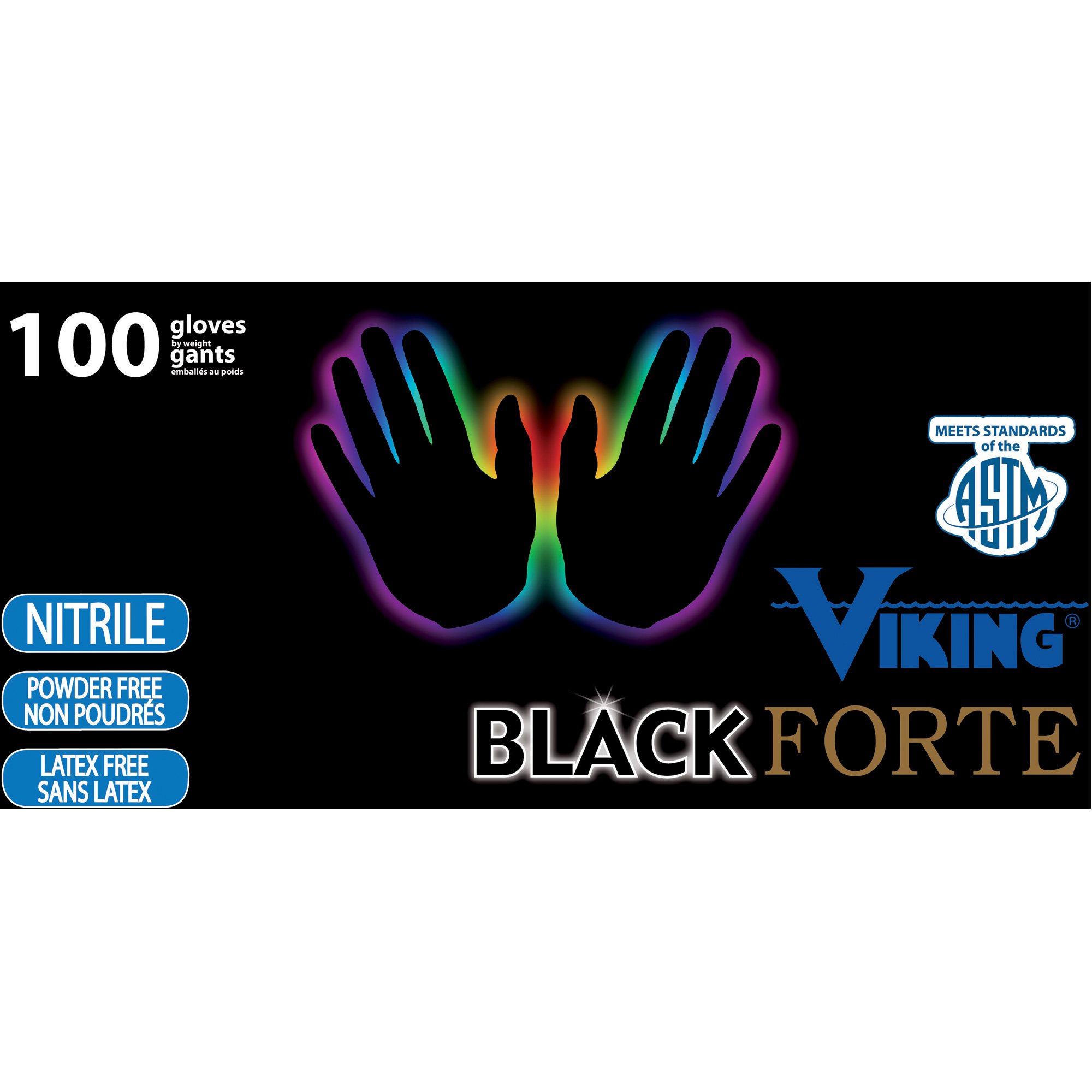 Gants jetables 34605 Forte, T-Grand, Nitrile, 6 mils, Sans poudre, Noir