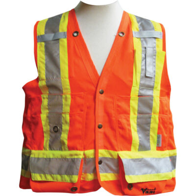 Vestes de sécurité pour arpenteur, Orange haute visibilité, T-Grand, Polyester